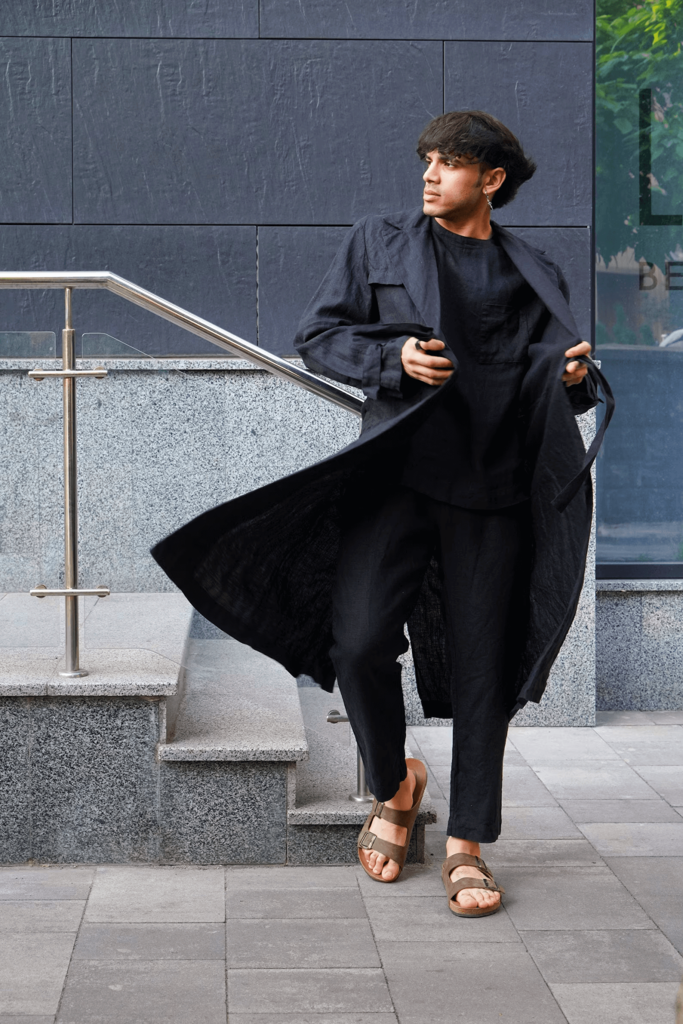 Men's Long Linen Trench BLACKTHORN in Black