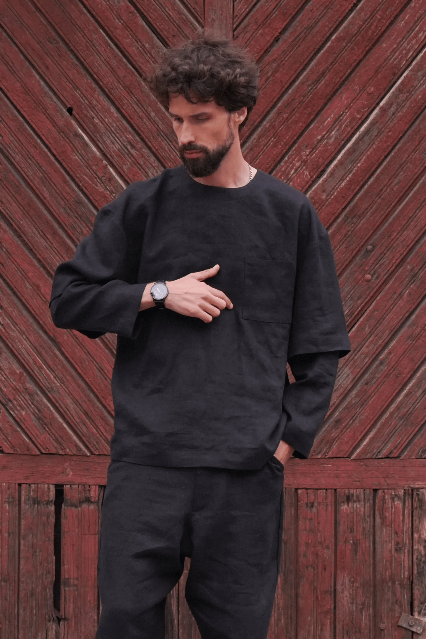 Men’s double-layer long-sleeve TAMARISK in Black