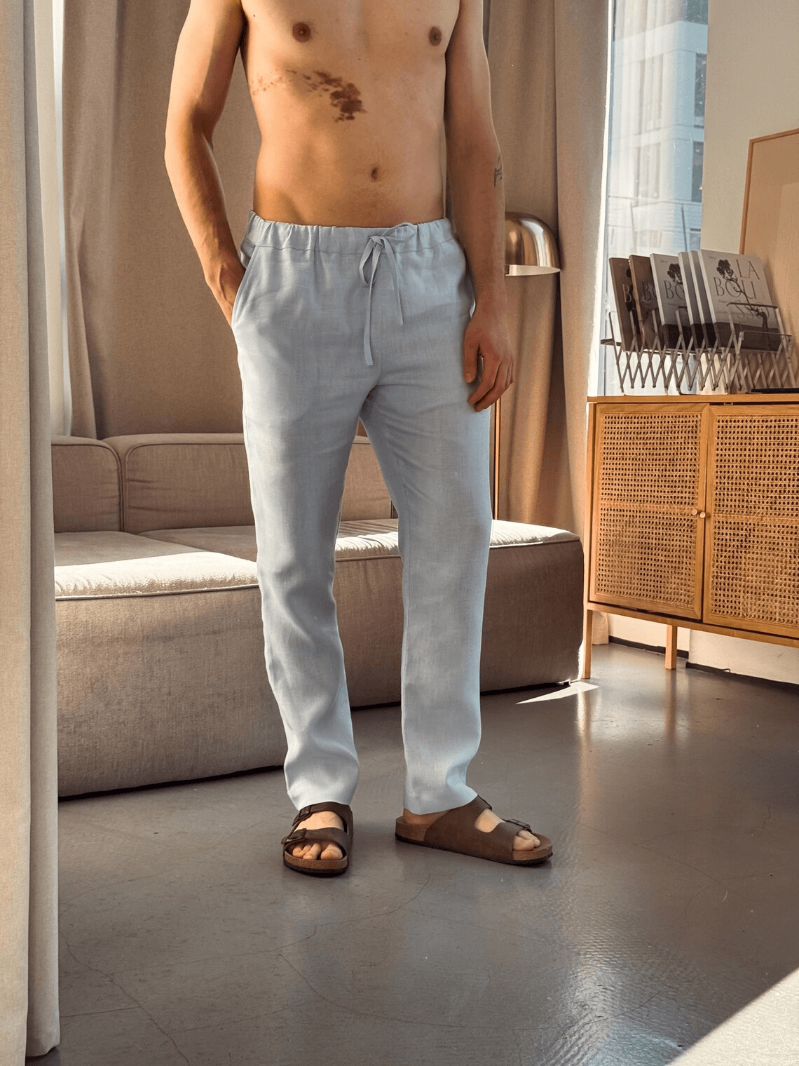 Men’s linen pants ASH in Light blue