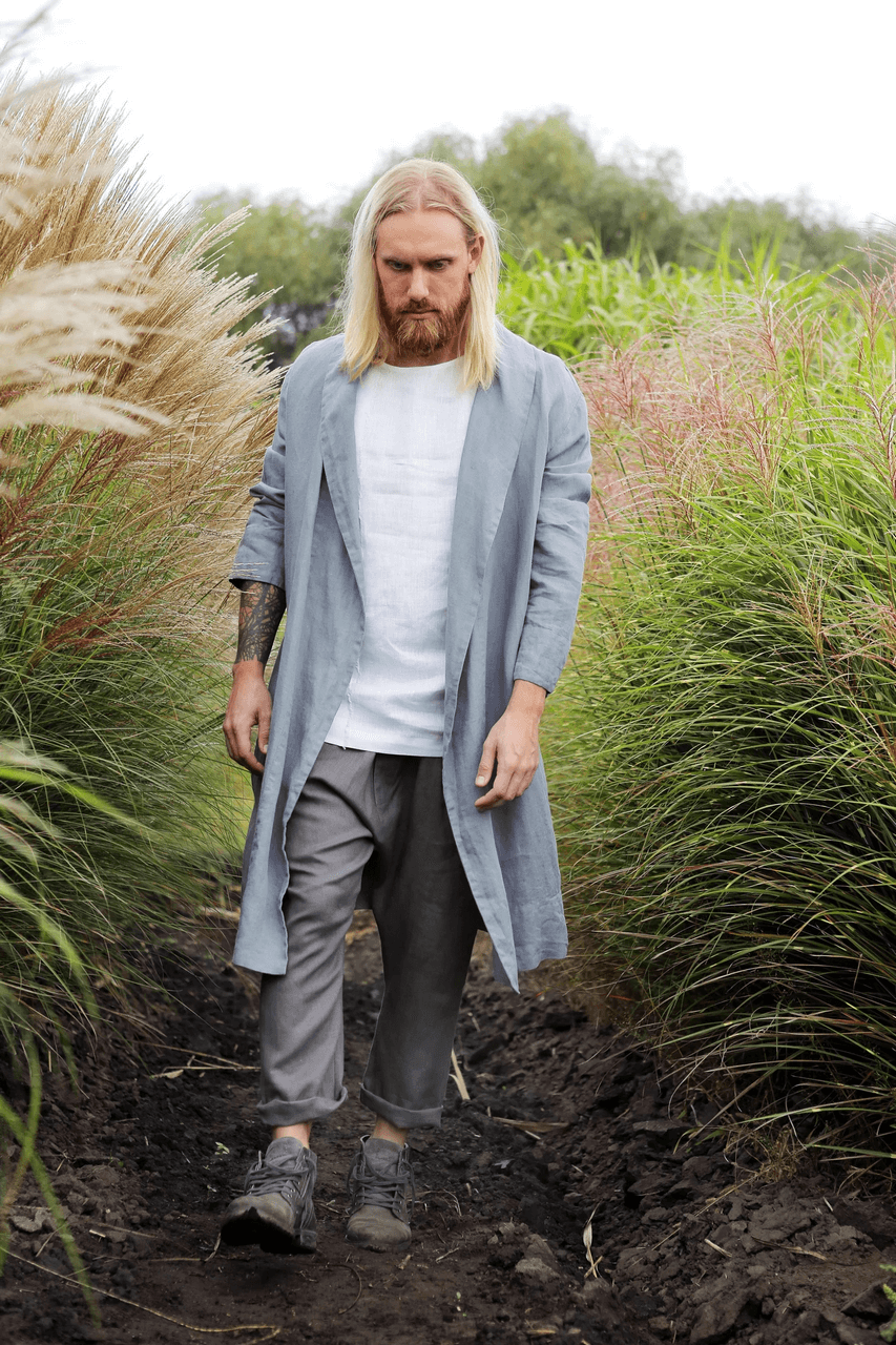 Men’s linen robe JUNIPER in Light grey