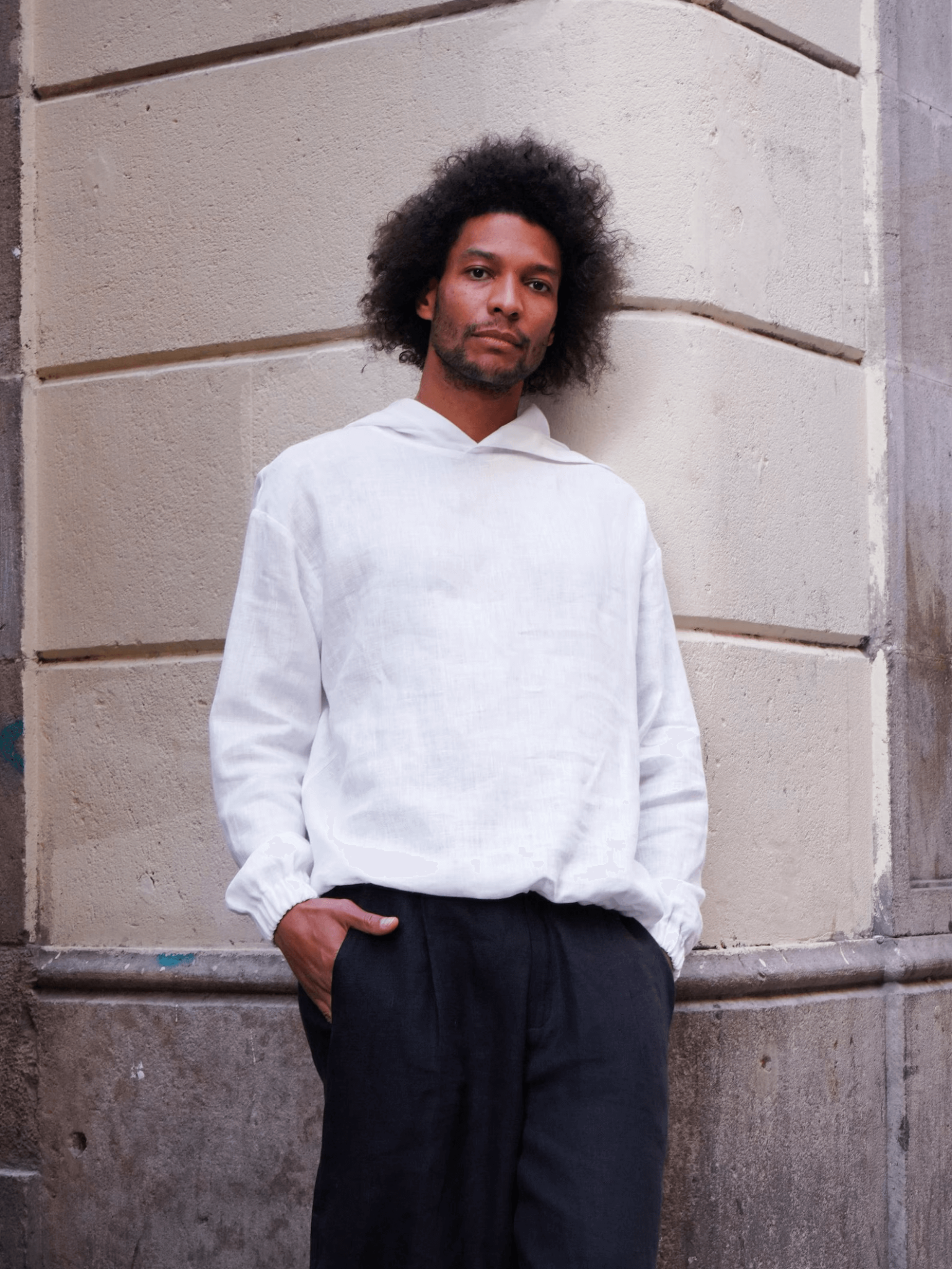 Relaxed linen hoodie CEDRUS in White