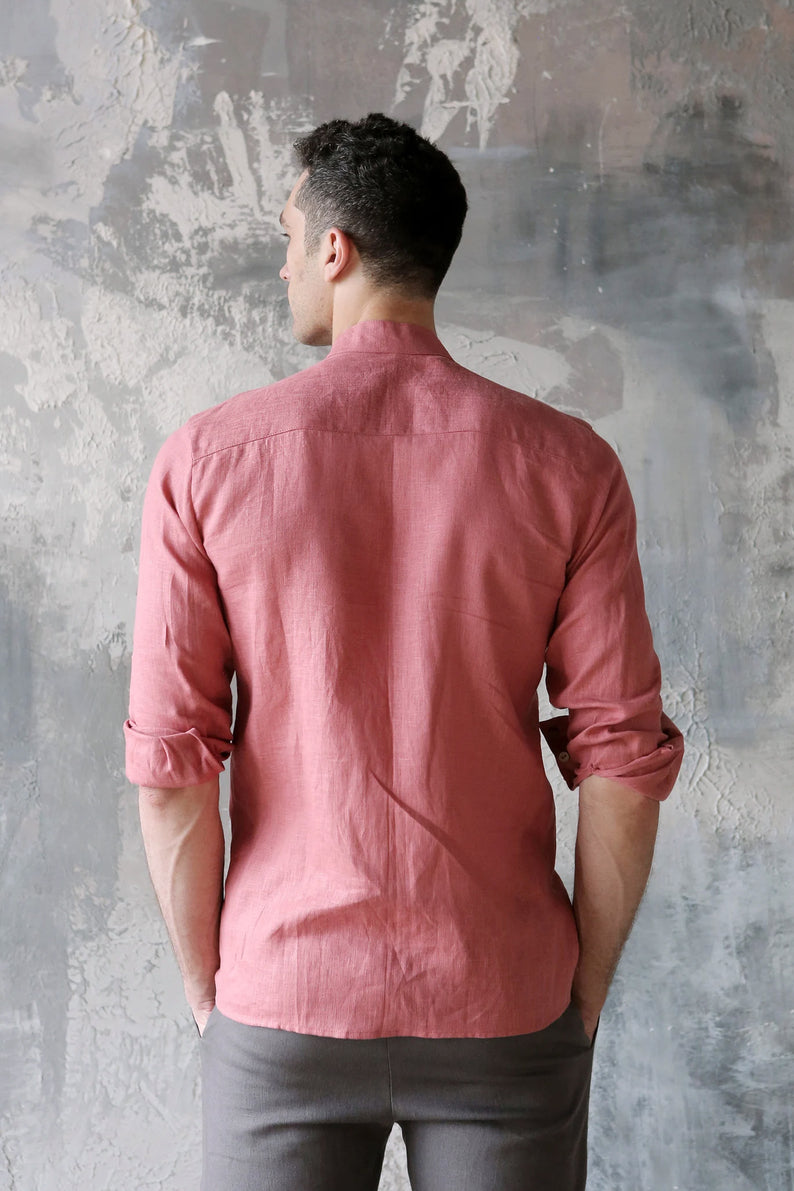 Men’s Linen Shirt OLIVE in Peach
