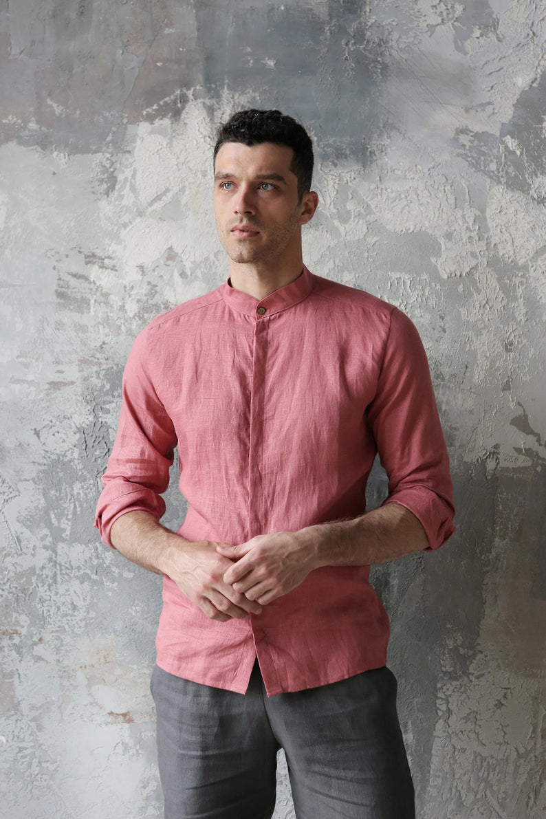 Men’s Linen Shirt OLIVE in Peach