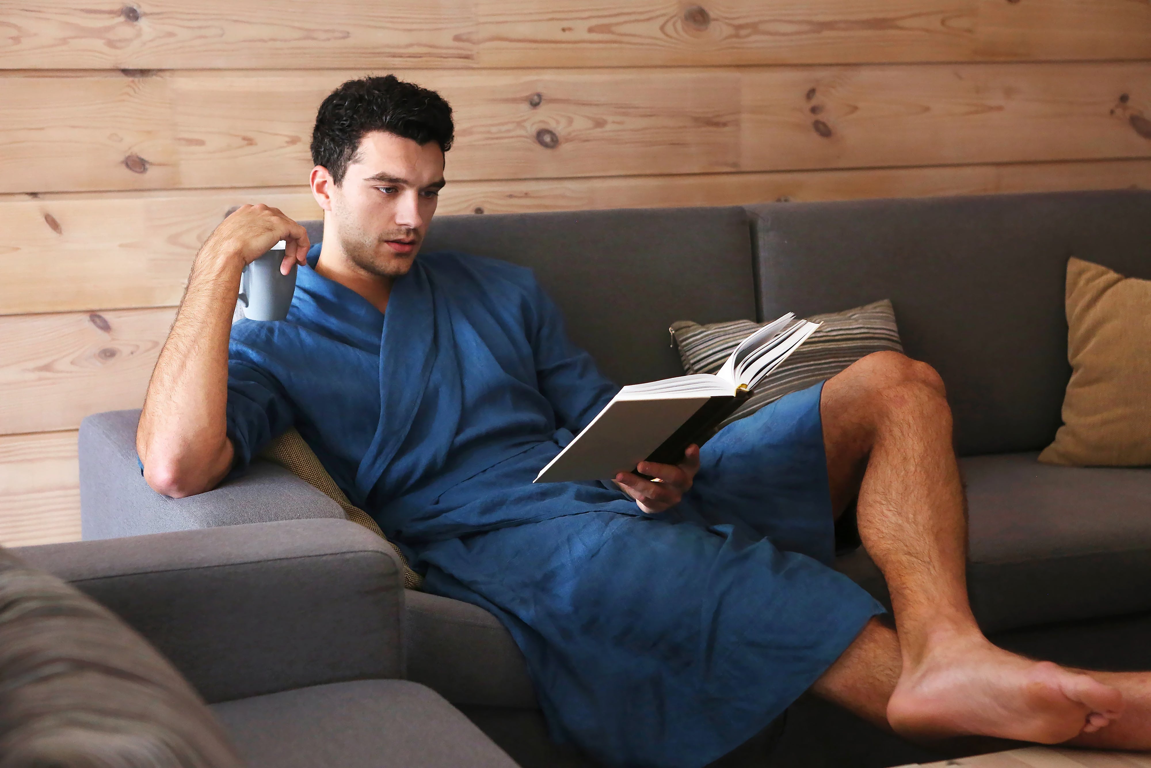 Men’s linen robe JUNIPER in Navy blue
