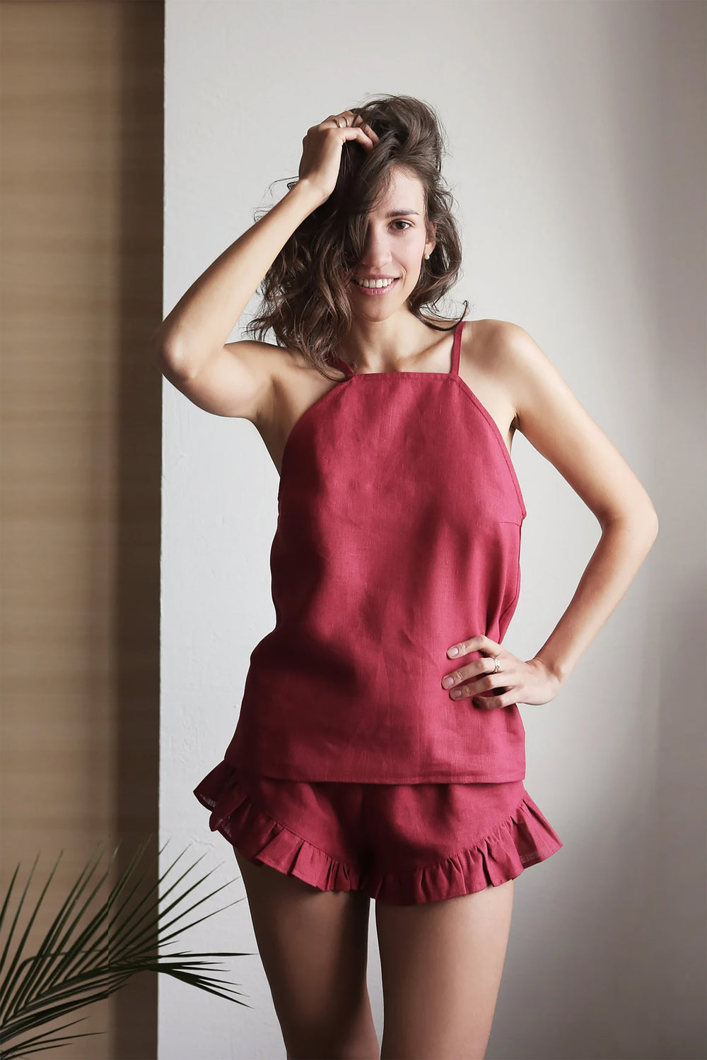 Women’s Strap Linen Top CLARY in Red