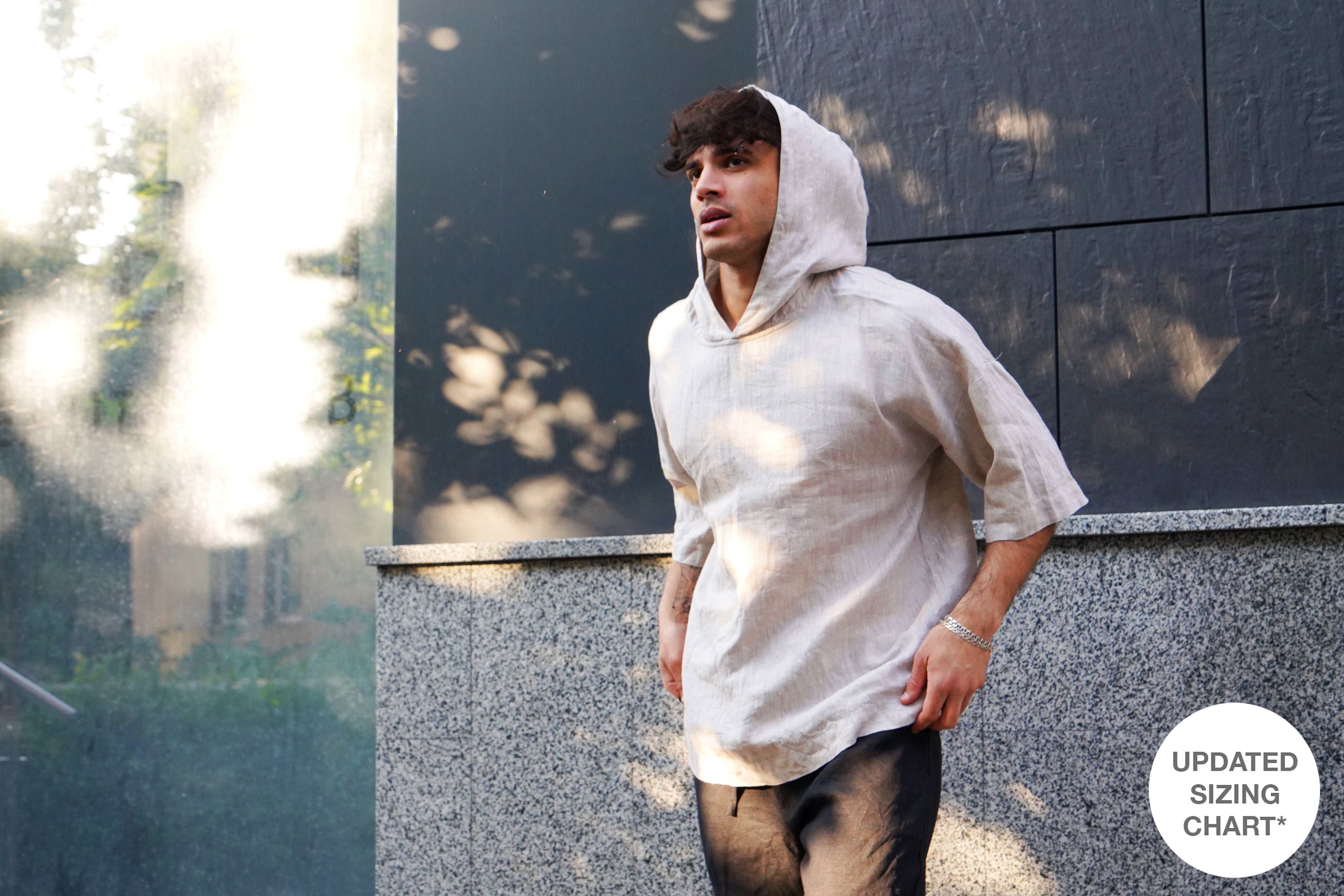 Linen Hooded T-shirt SHOBU in Beige