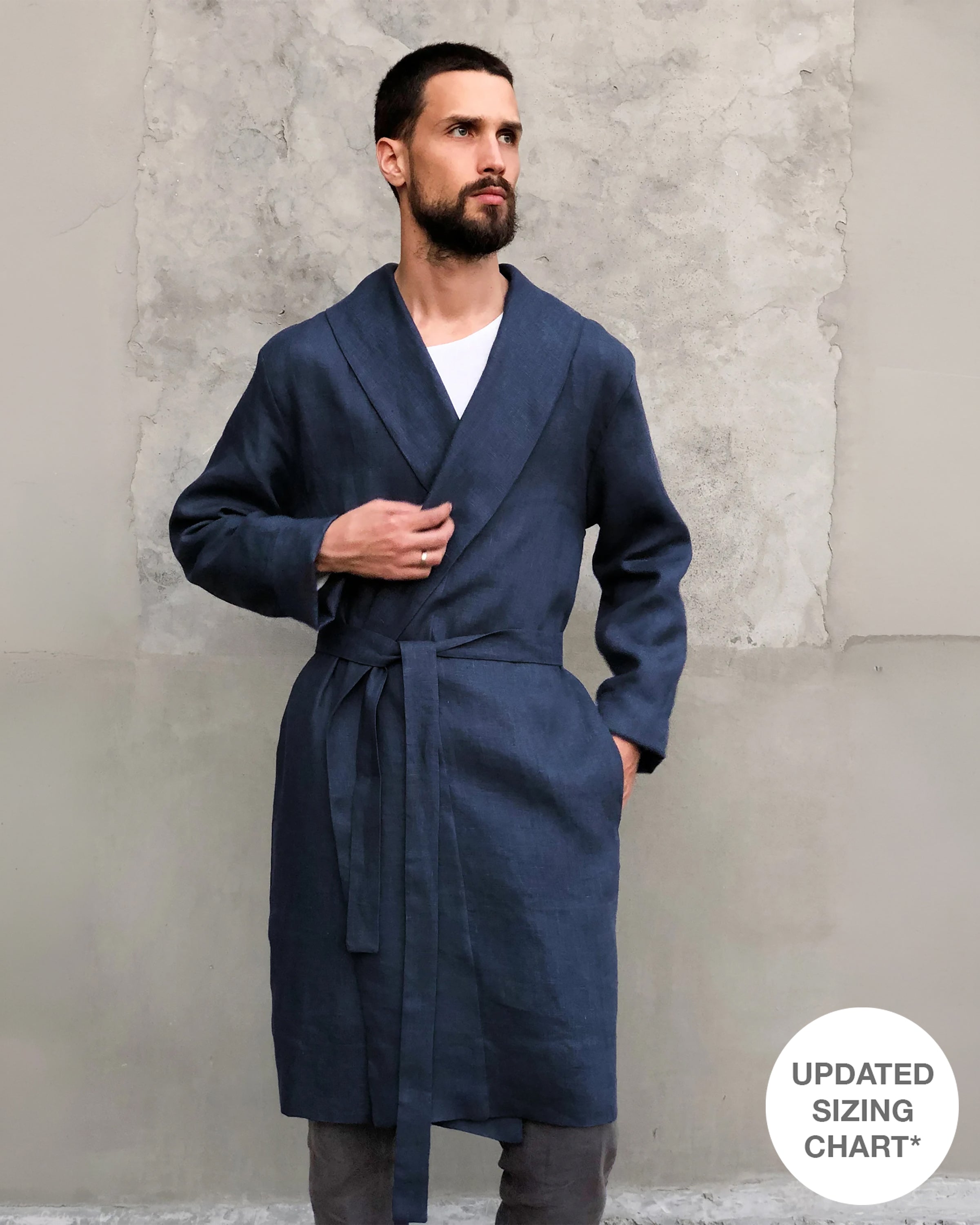Men’s linen robe JUNIPER in Dark blue