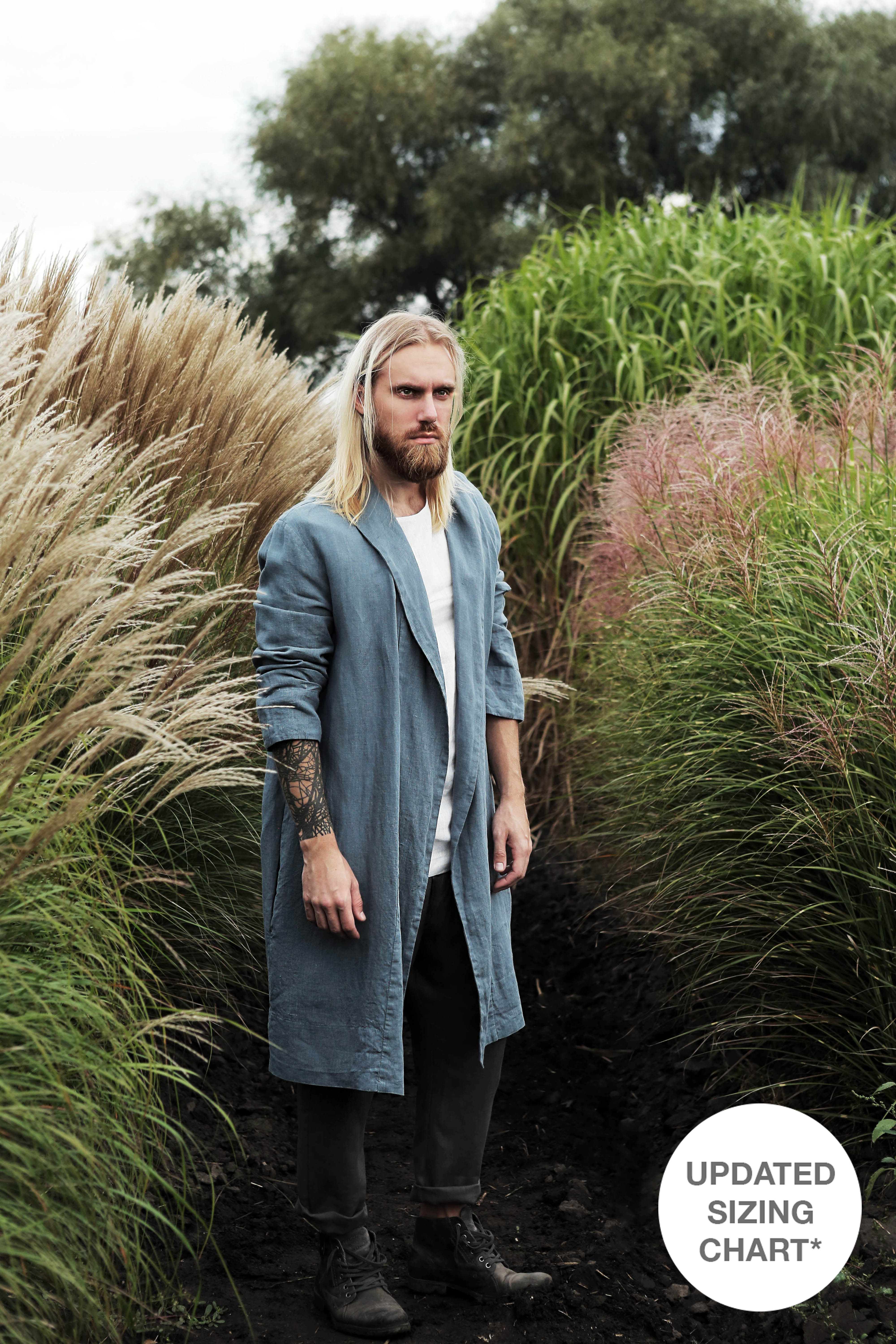 Men’s linen bathrobe jacket JUNIPER in Blue grey