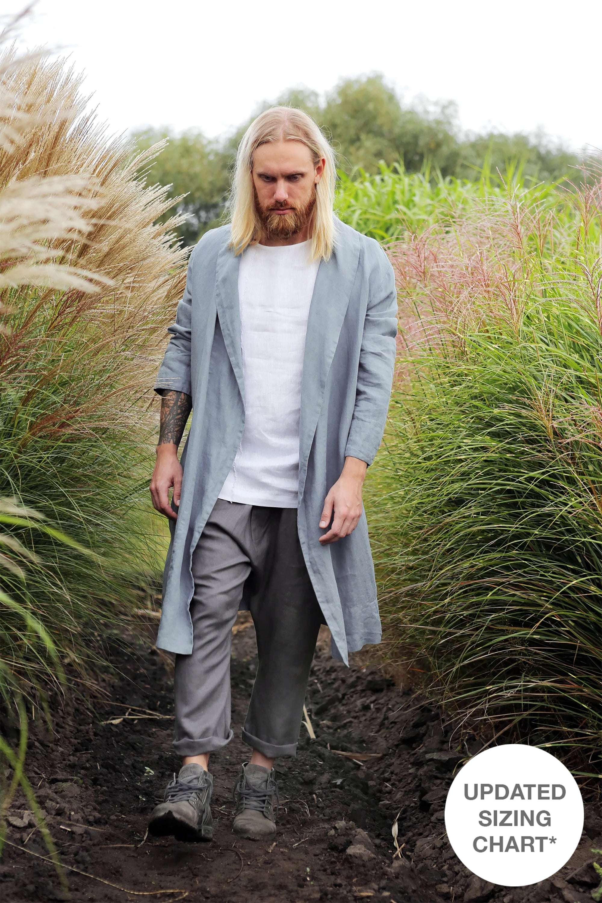 Men’s linen bathrobe jacket JUNIPER in Light grey