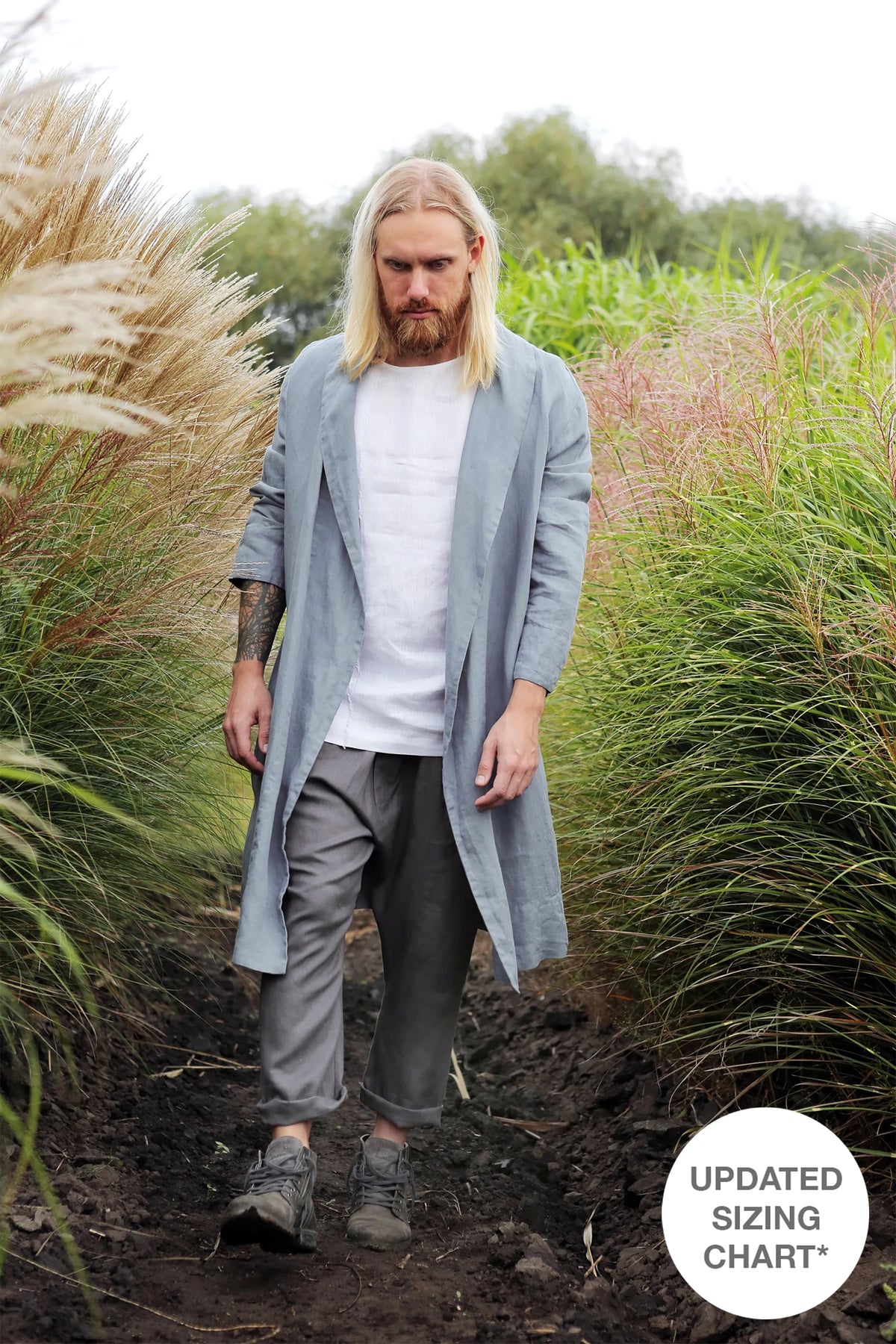 Men’s linen bathrobe jacket JUNIPER in Light grey