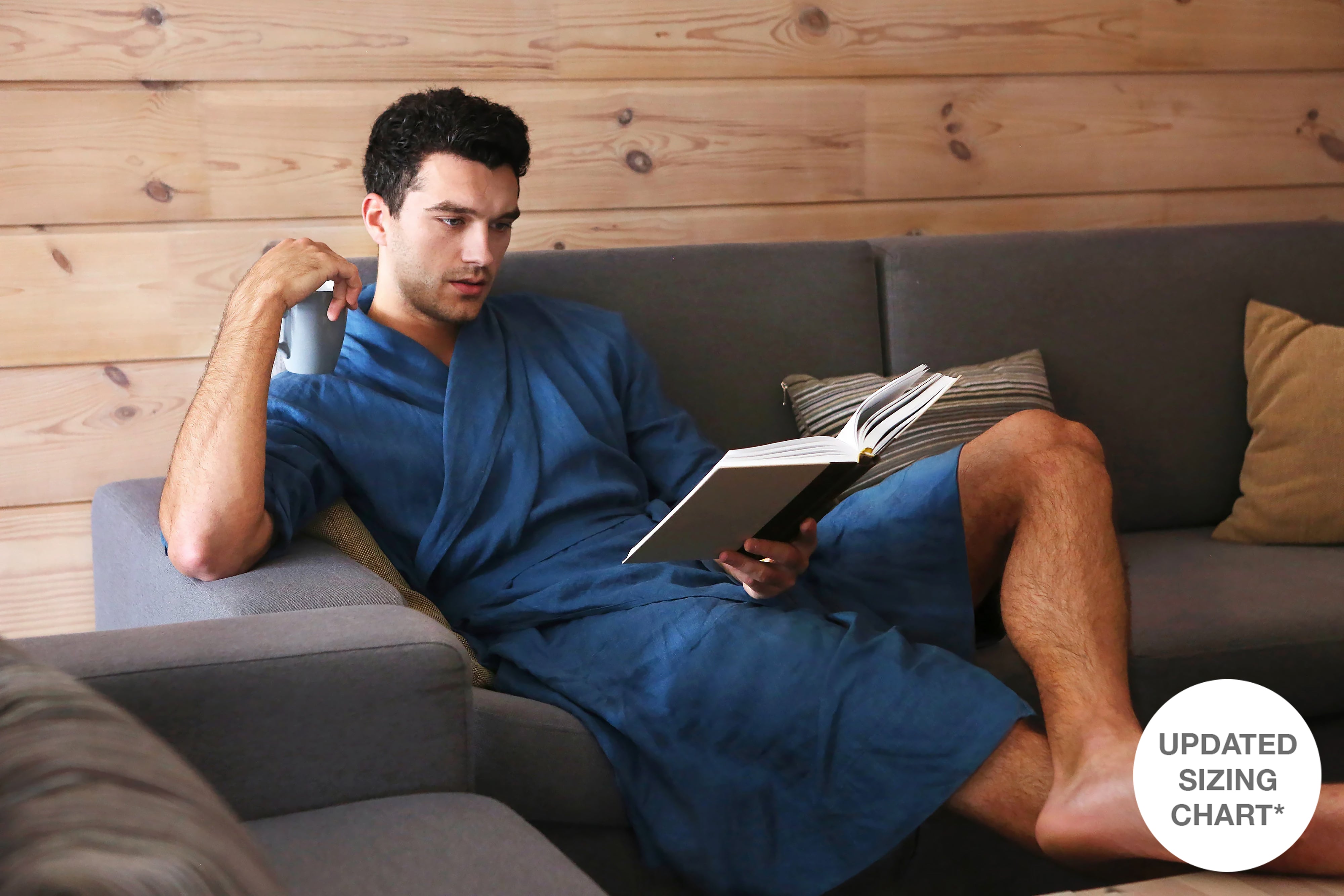Men’s linen robe JUNIPER in Navy blue