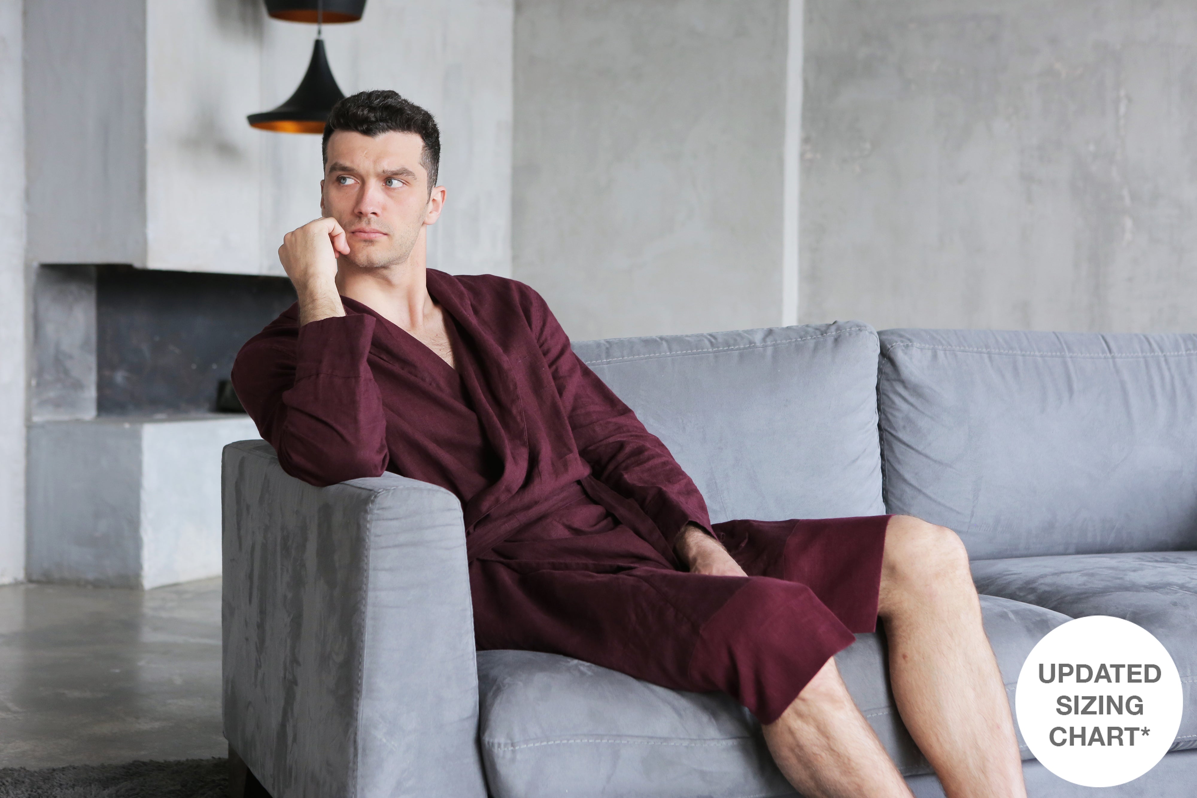 Men’s linen robe JUNIPER in Burgundy