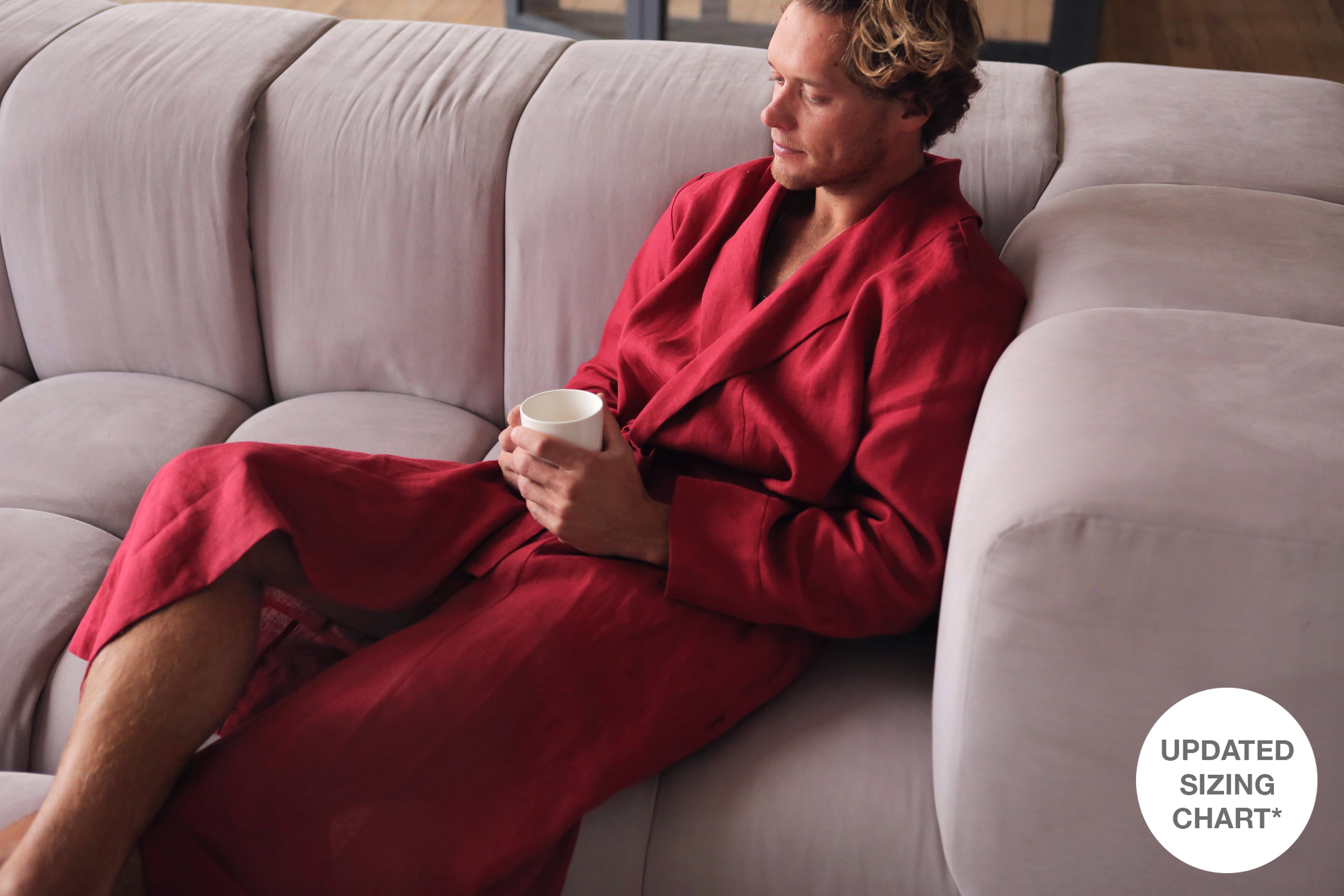 Men’s linen bathrobe JUNIPER LONG in Red