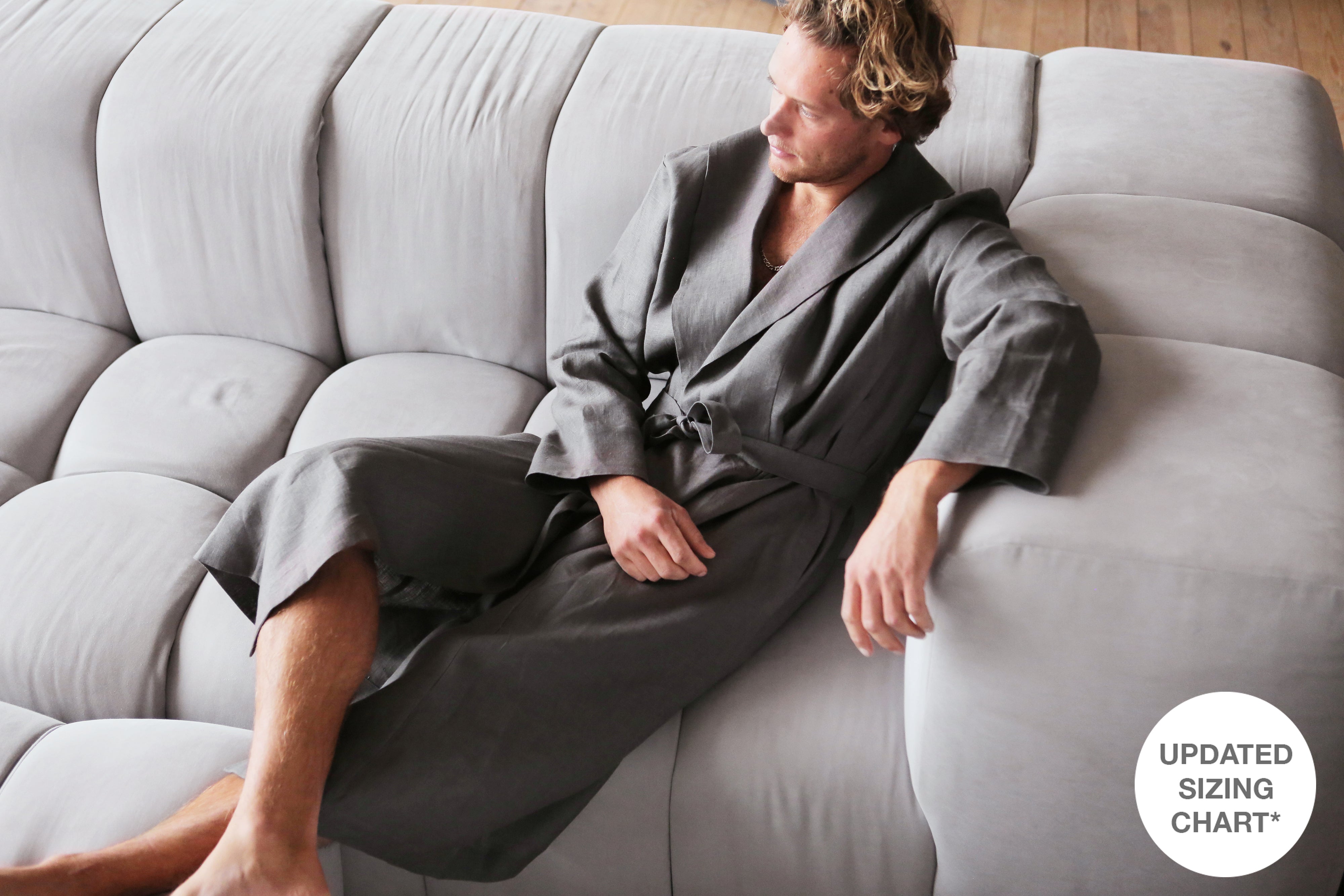 Men’s linen bathrobe JUNIPER LONG in Dark grey