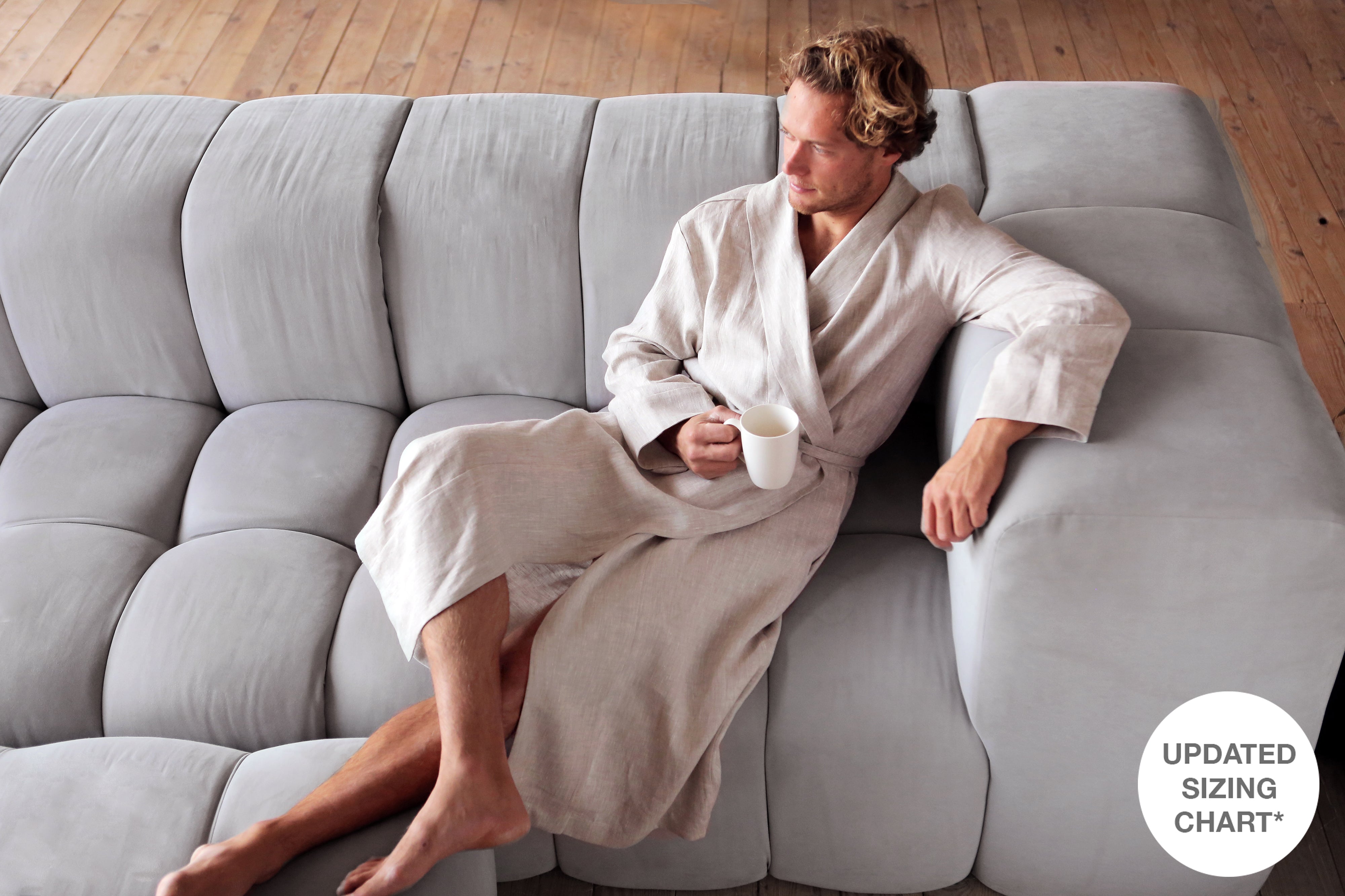 Men’s linen bathrobe JUNIPER LONG in Beige