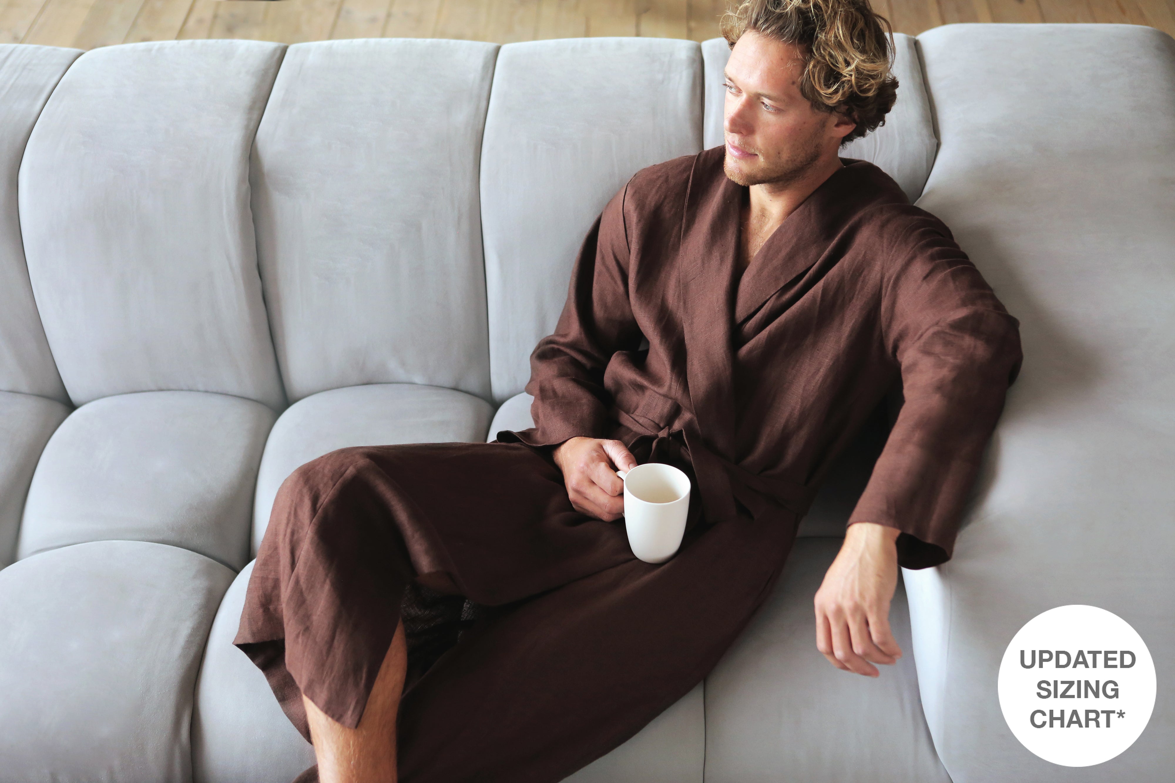 Men’s linen bathrobe JUNIPER LONG in Brown