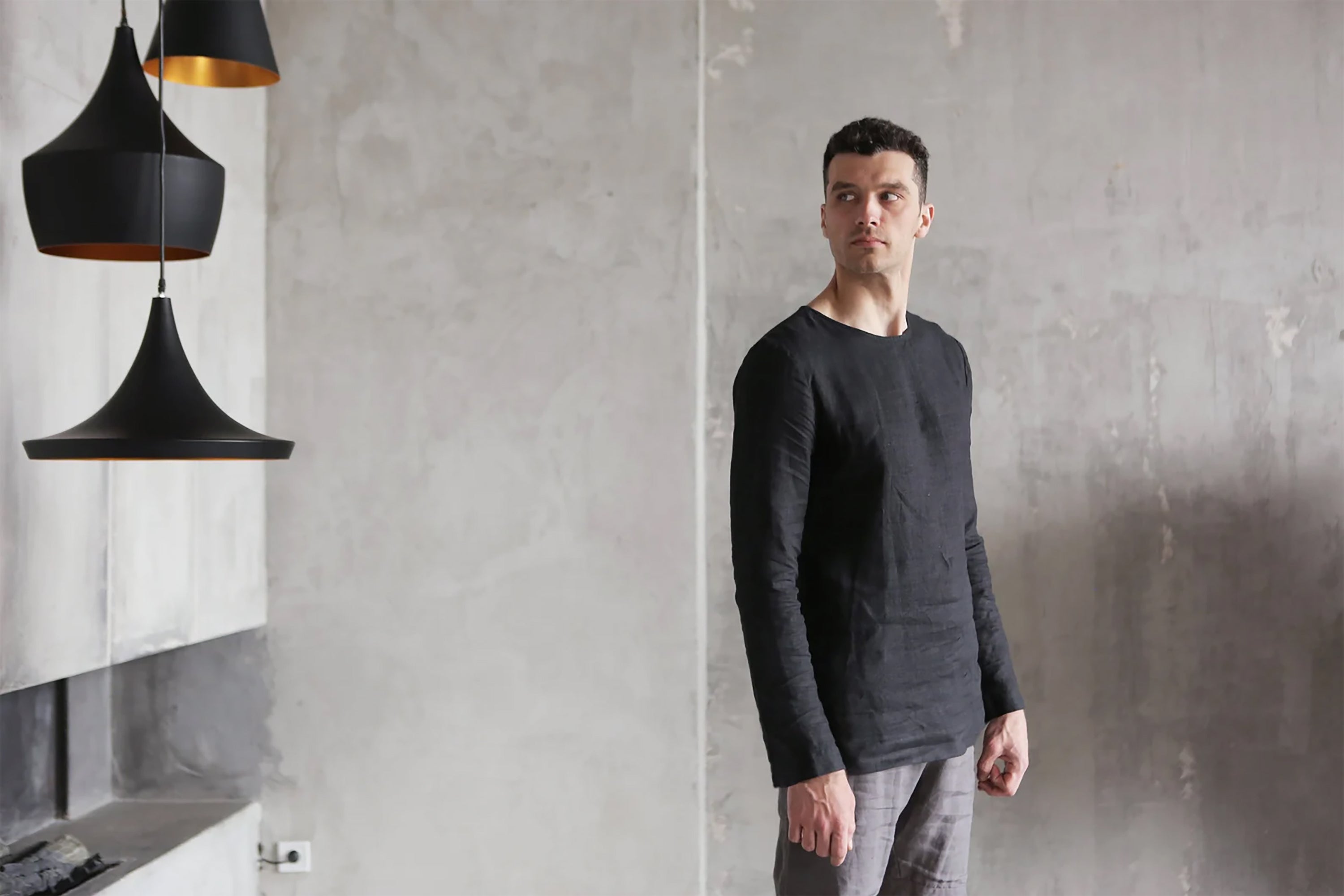 Long Sleeve Linen T-Shirt BIRCH in Black