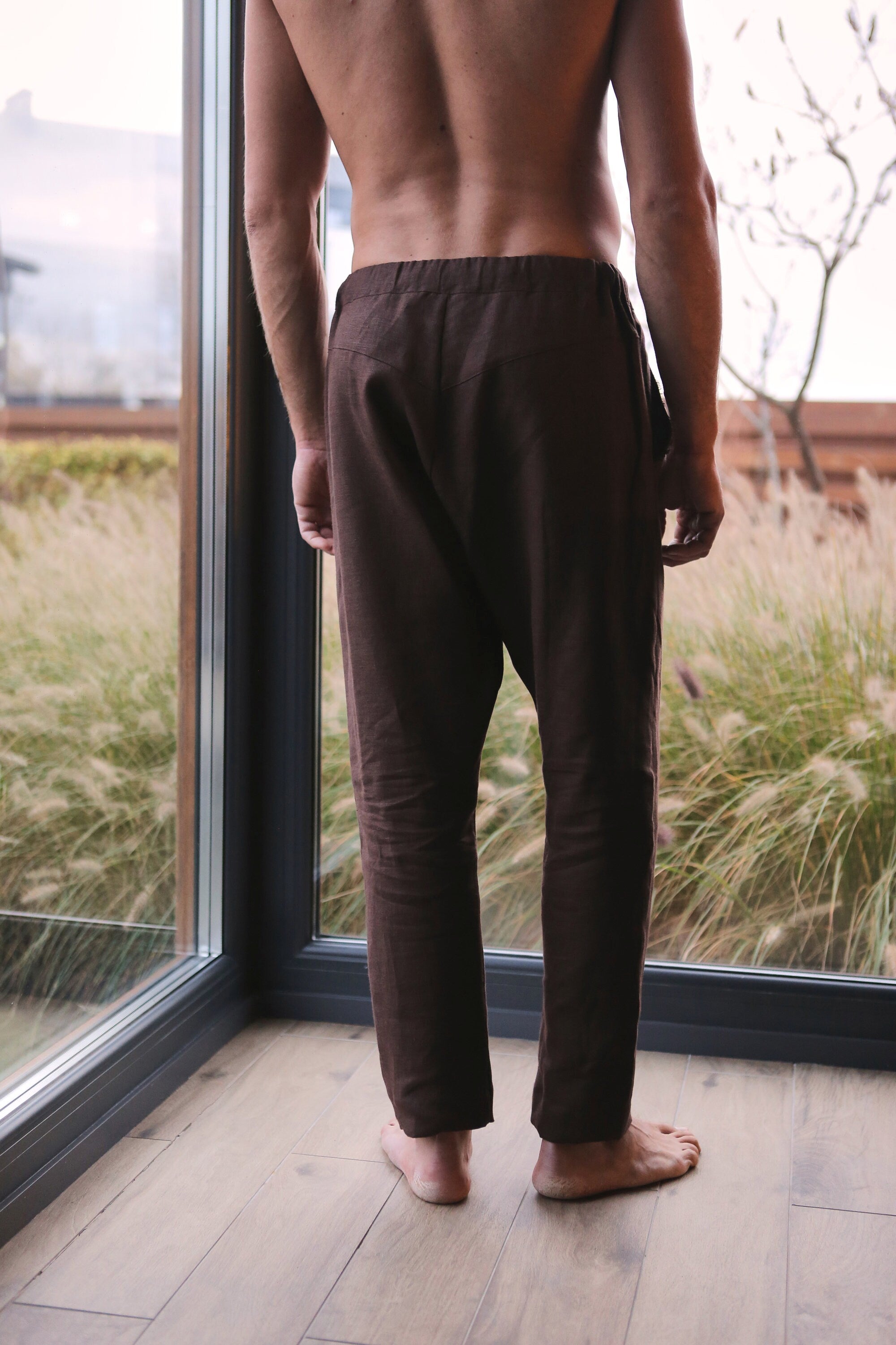 Men’s baggy linen pants HAWTHORN in Brown