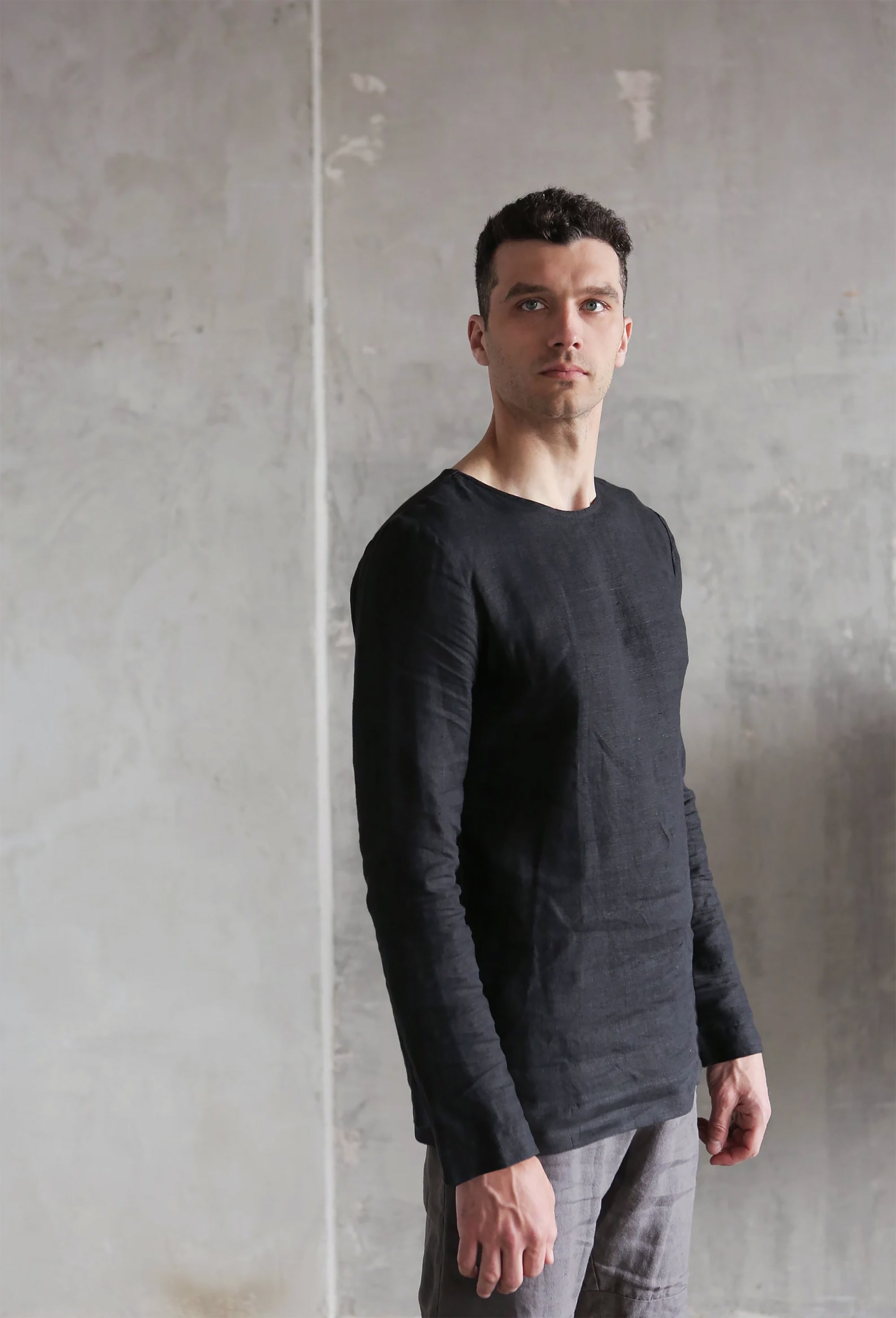 Long Sleeve Linen T-Shirt BIRCH in Black
