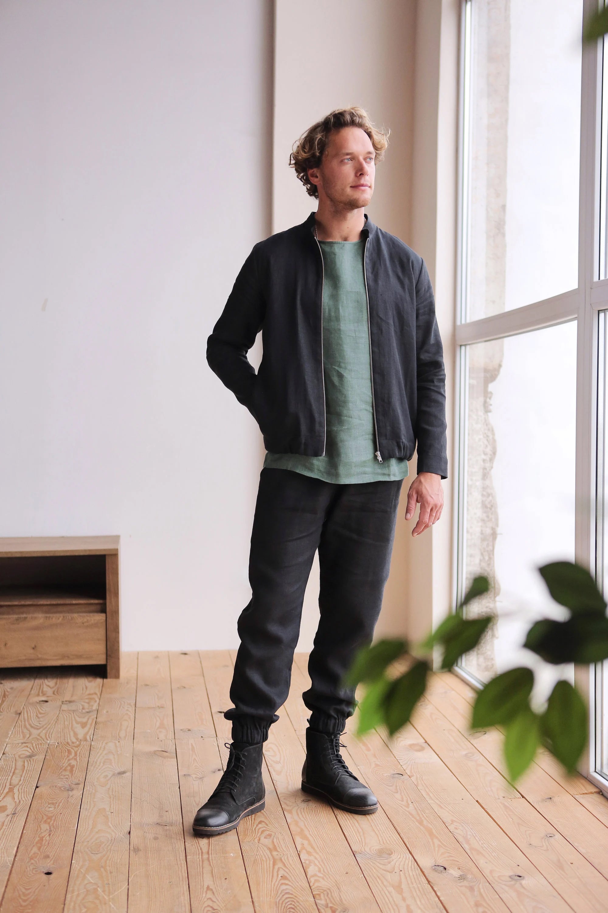 Men’s Linen Bomber MULBERRY in Black