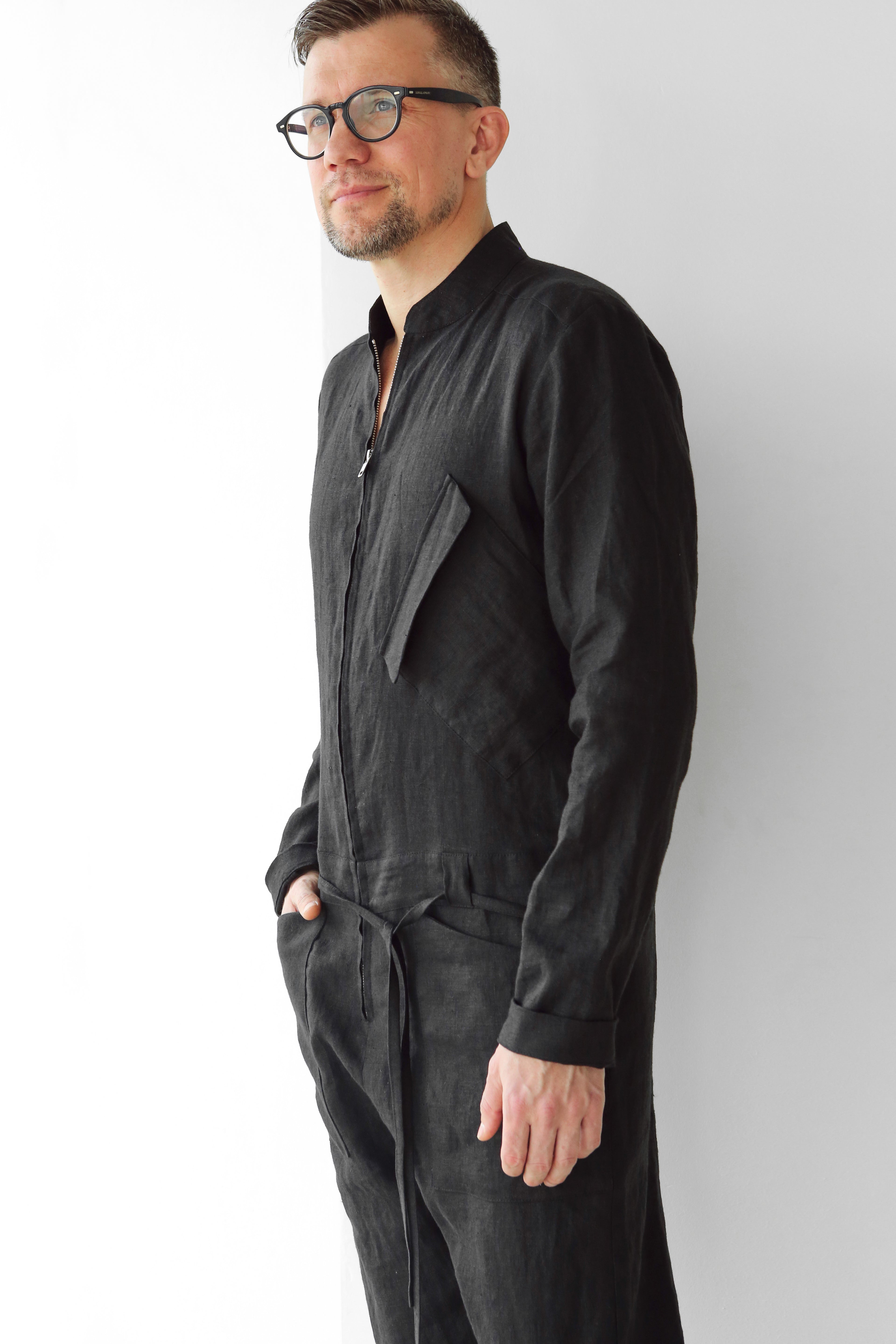 Mens Linen Jumpsuit PALO SANTO in Black
