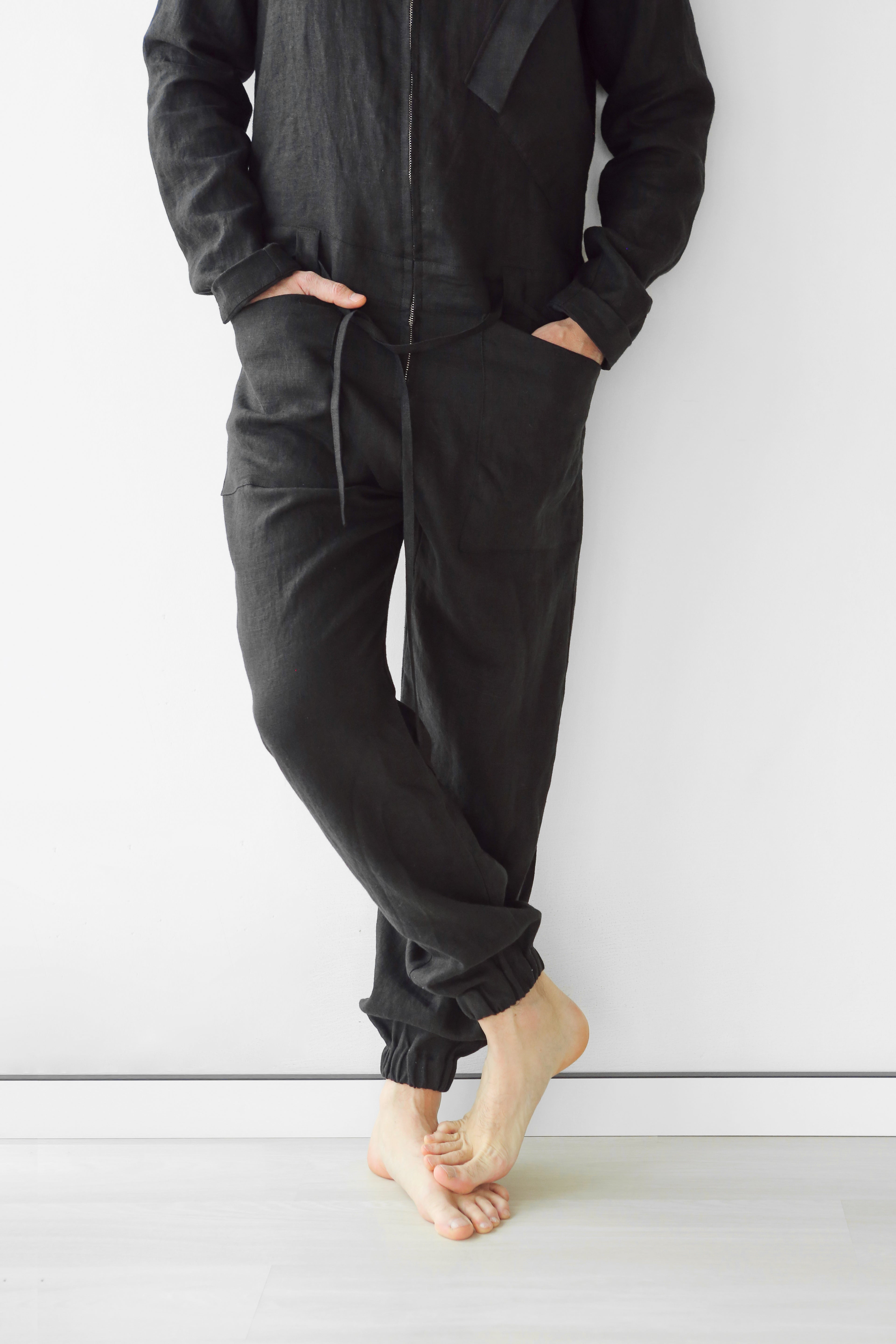 Mens Linen Jumpsuit PALO SANTO in Black