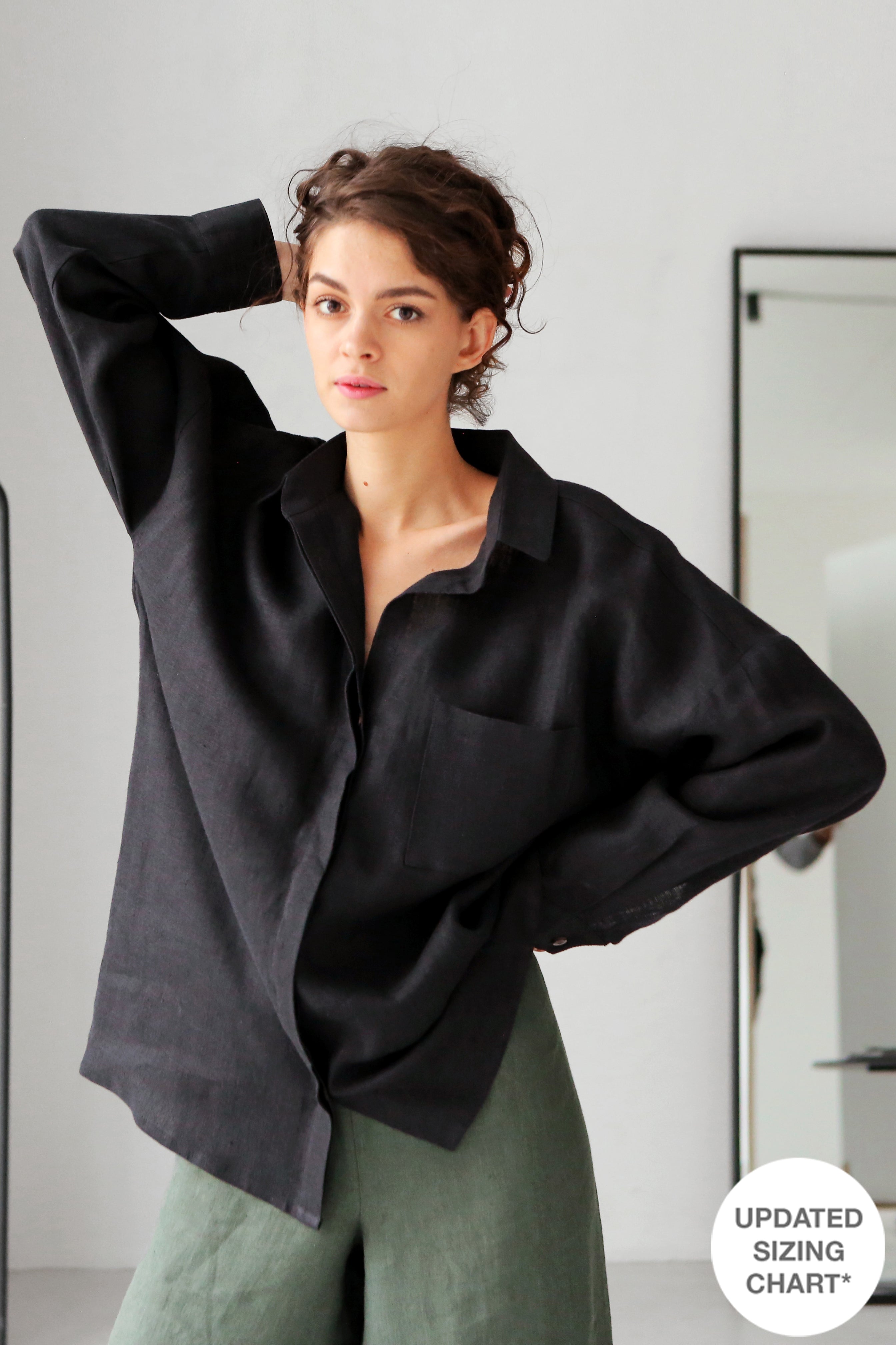 Oversized Linen Shirt AZOLLA in Black