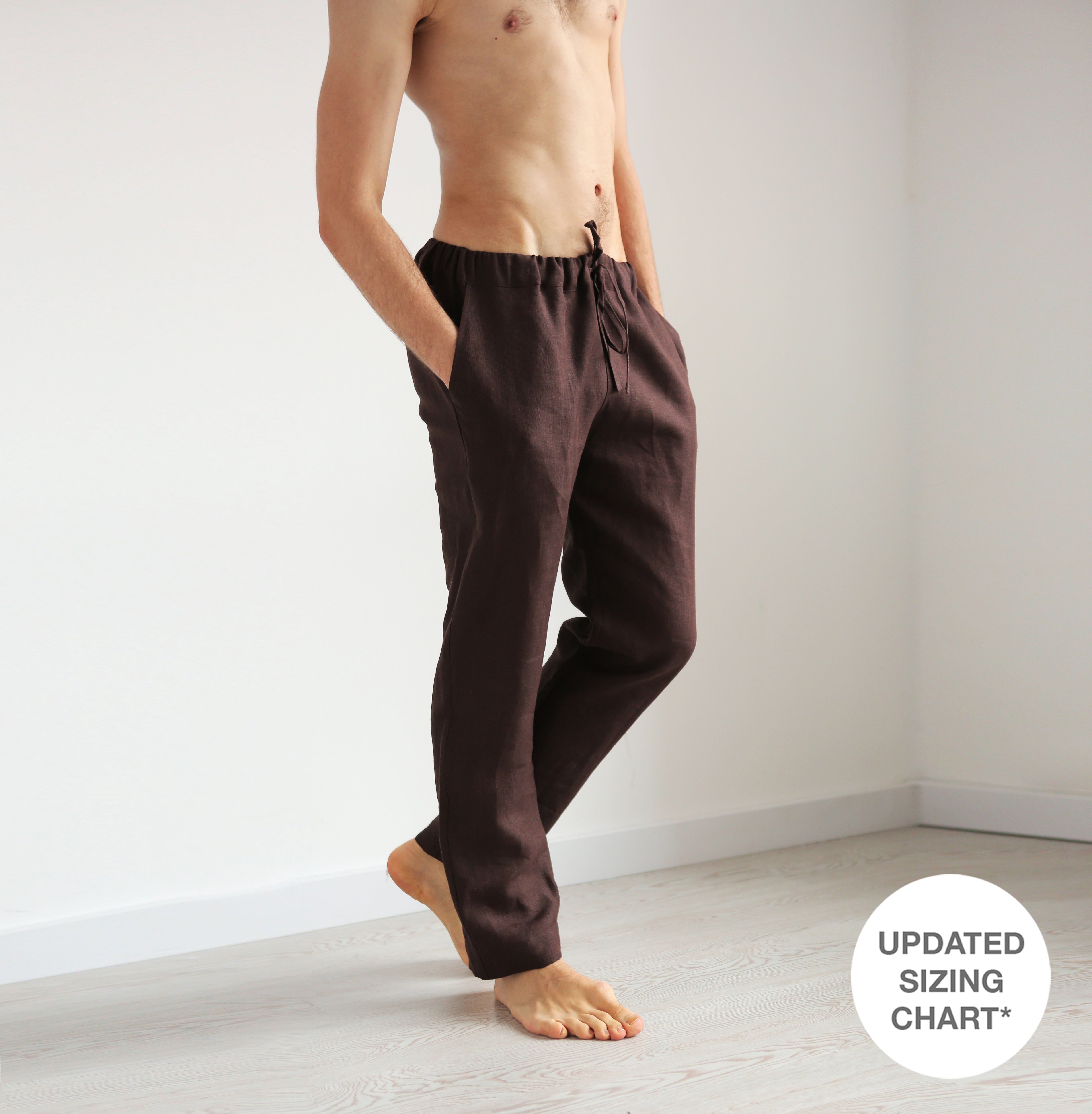 Men’s Straight Leg Linen Pants ASH in Brown