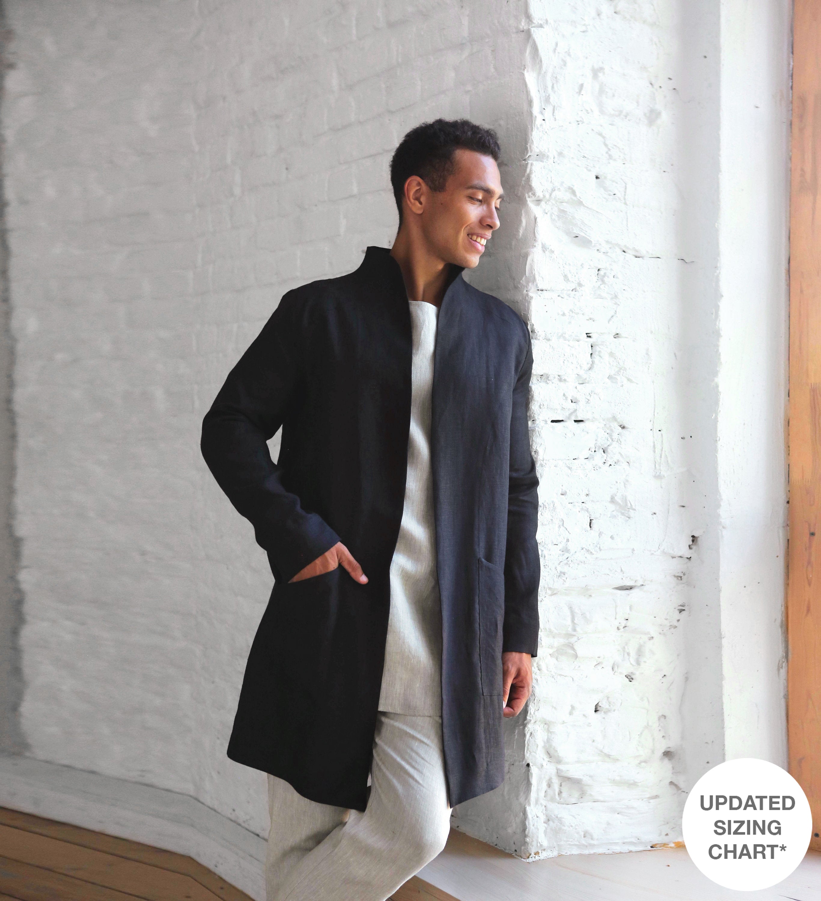 Men’s Linen Trench ALMOND in Black