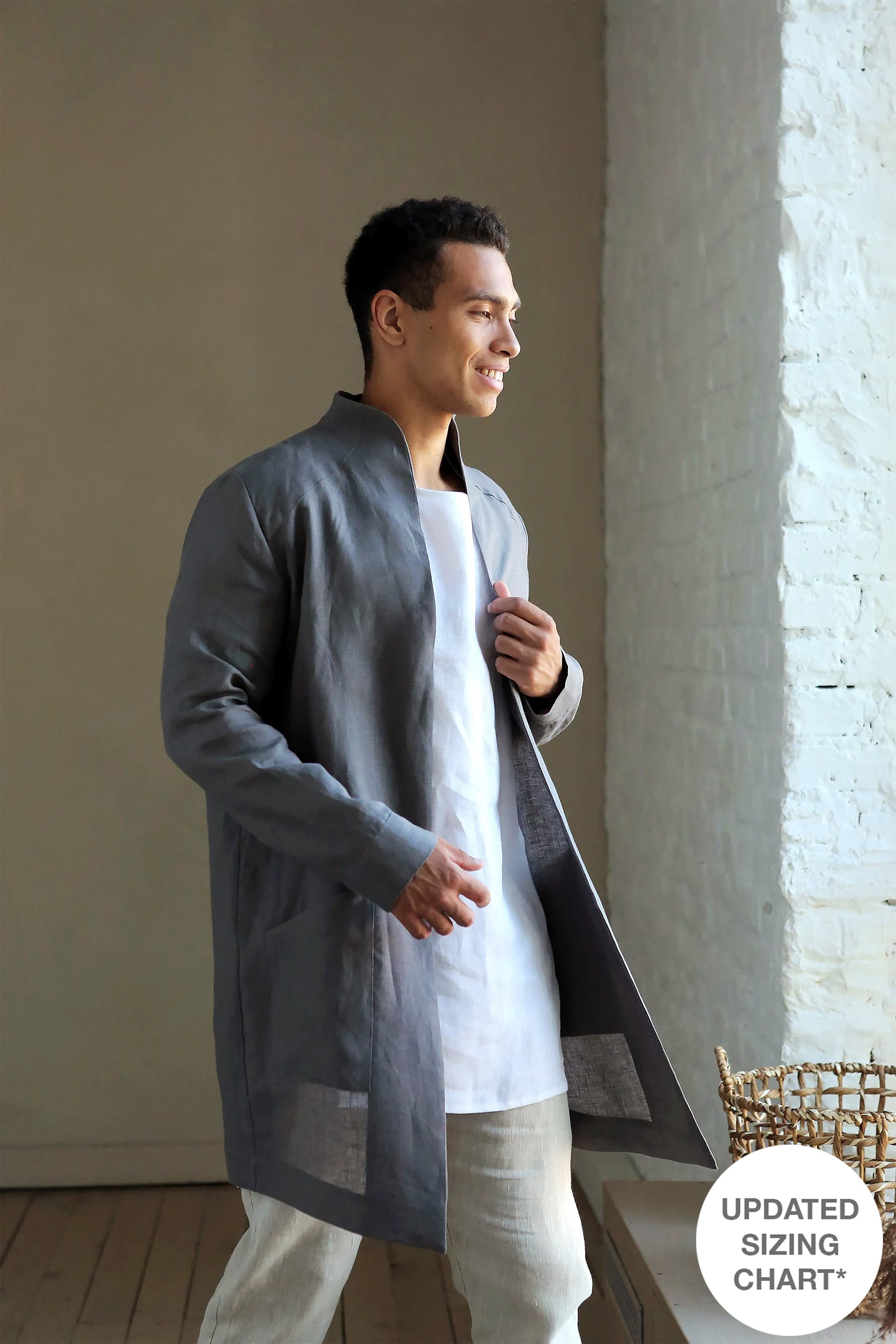 Men’s Linen Trench ALMOND in Dark grey