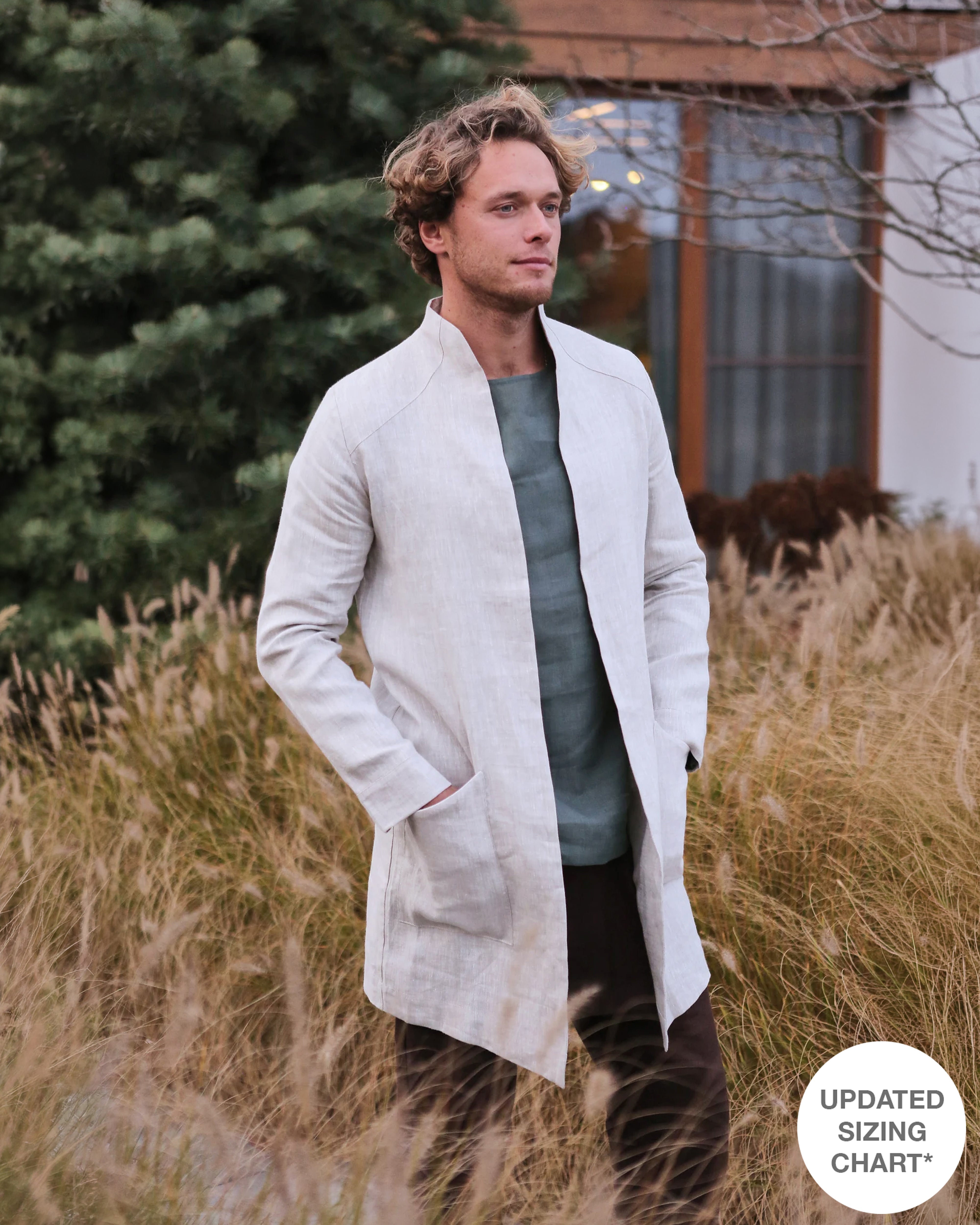 Men’s Linen Trench ALMOND in Beige