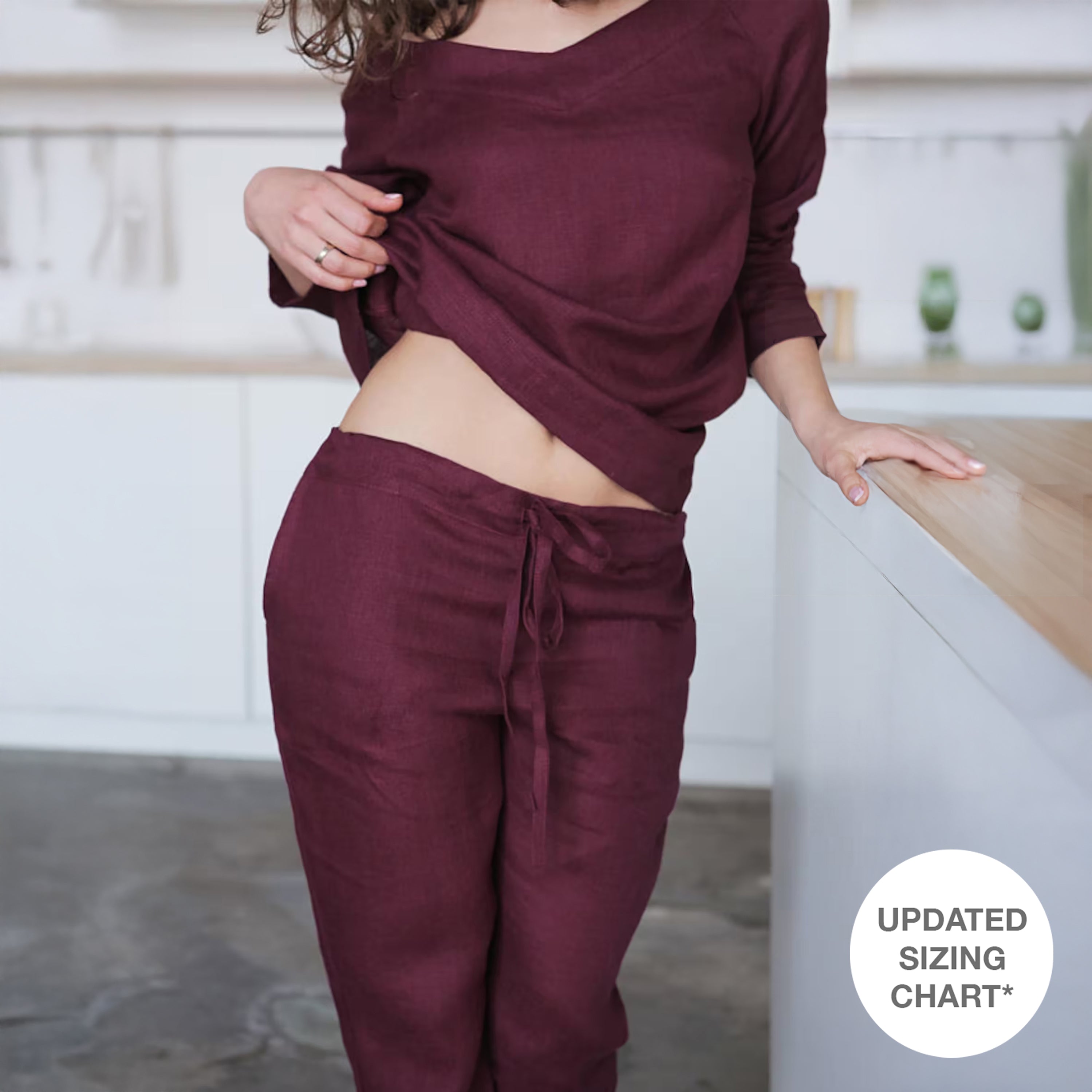 Women’s Linen Pants ANISE in Burgundy