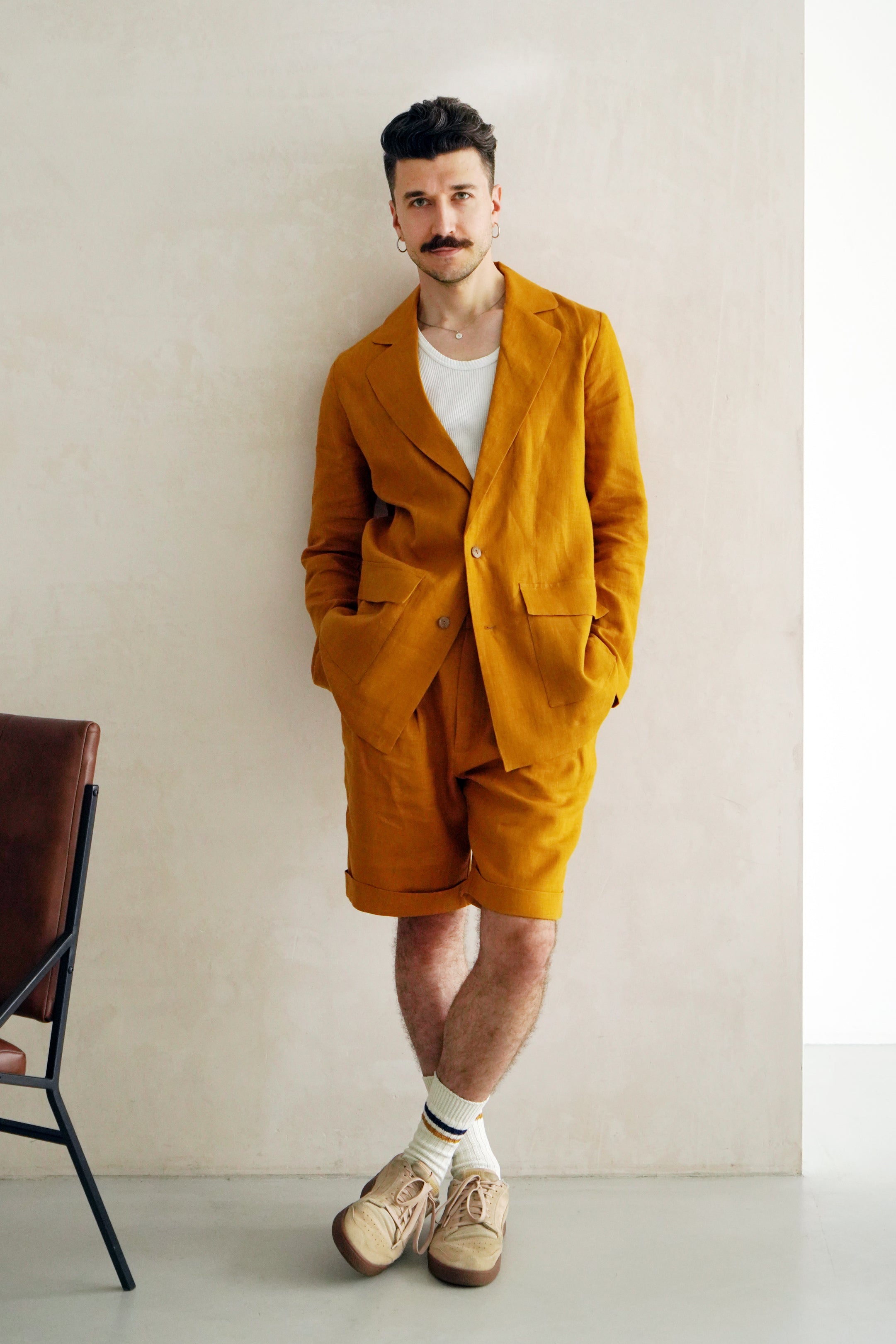 Men's Linen Jacket LARCH in Saffron