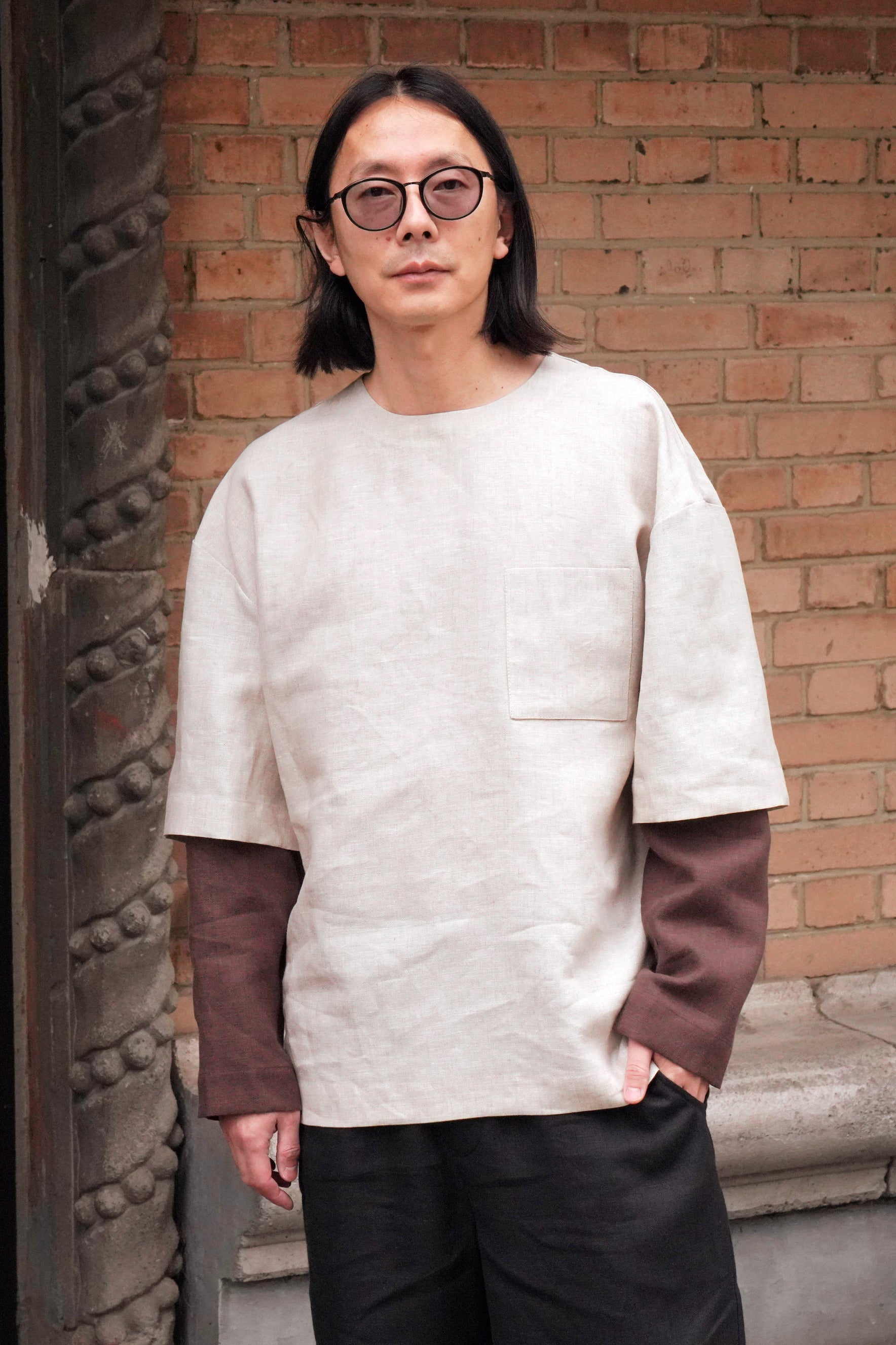 Men’s double-layer long-sleeve TAMARISK in Beige/Brown