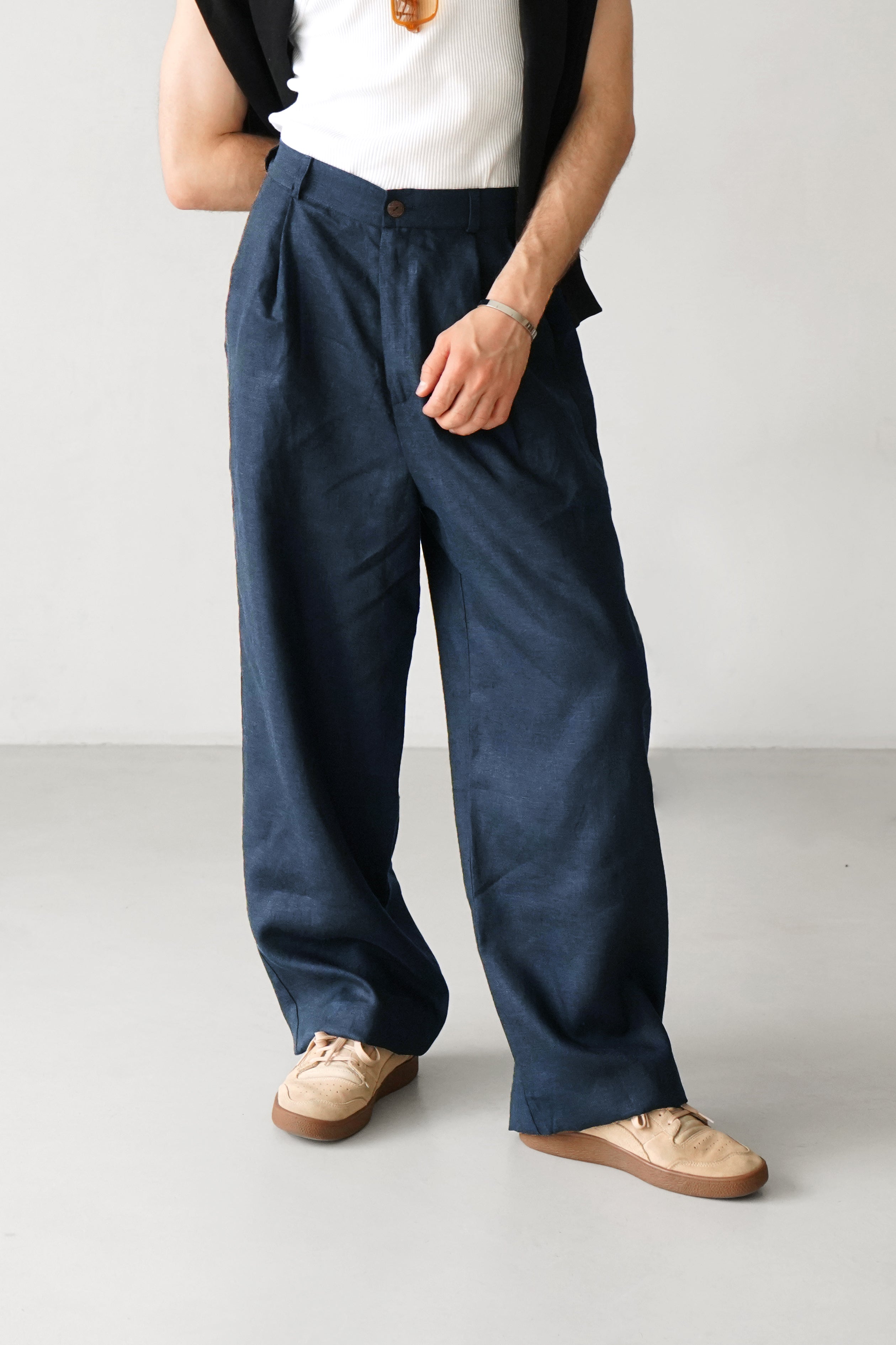 Palazzo Linen Pants ASPEN in Dark blue