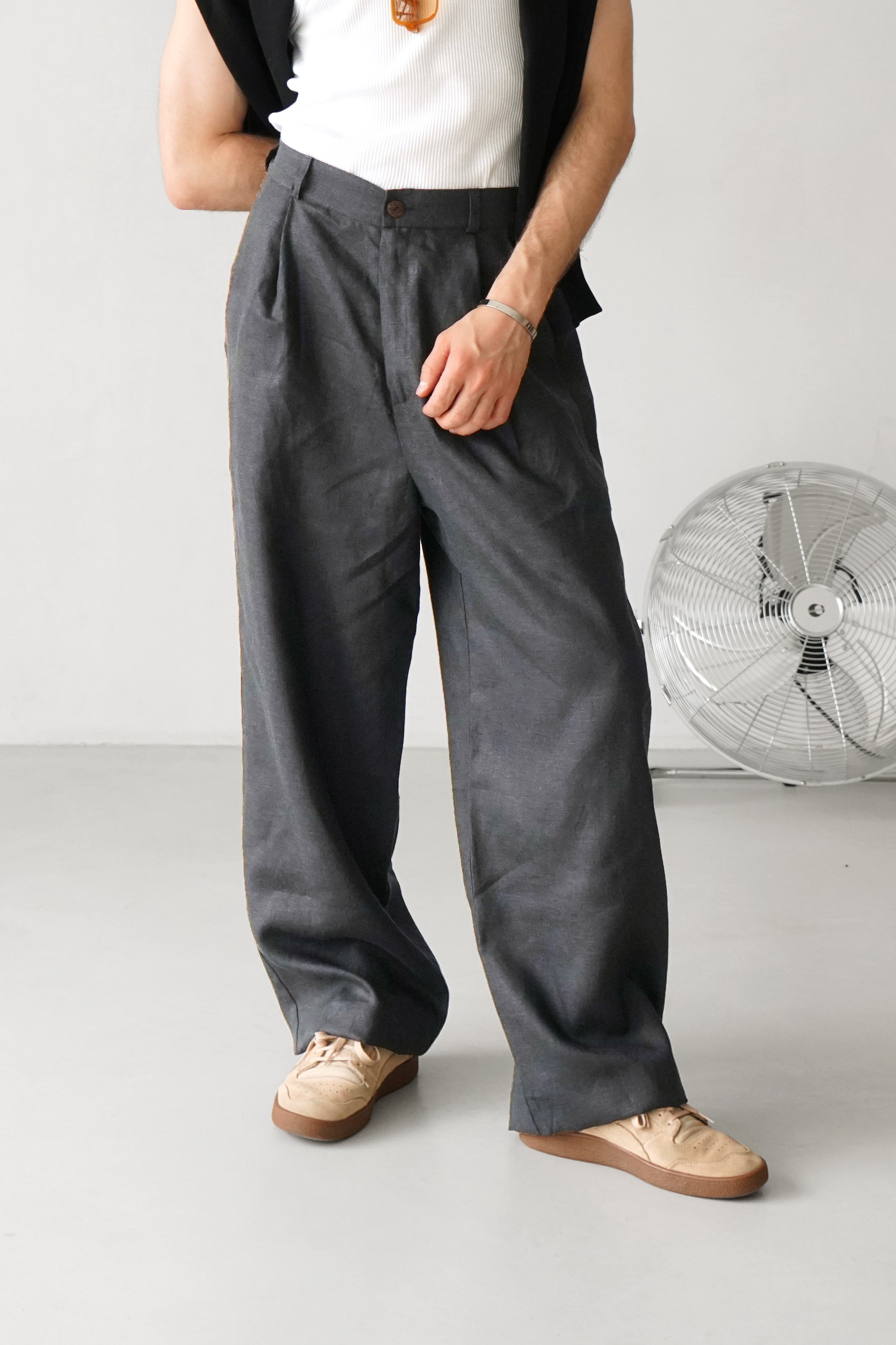 Palazzo Linen Pants ASPEN in Dark grey