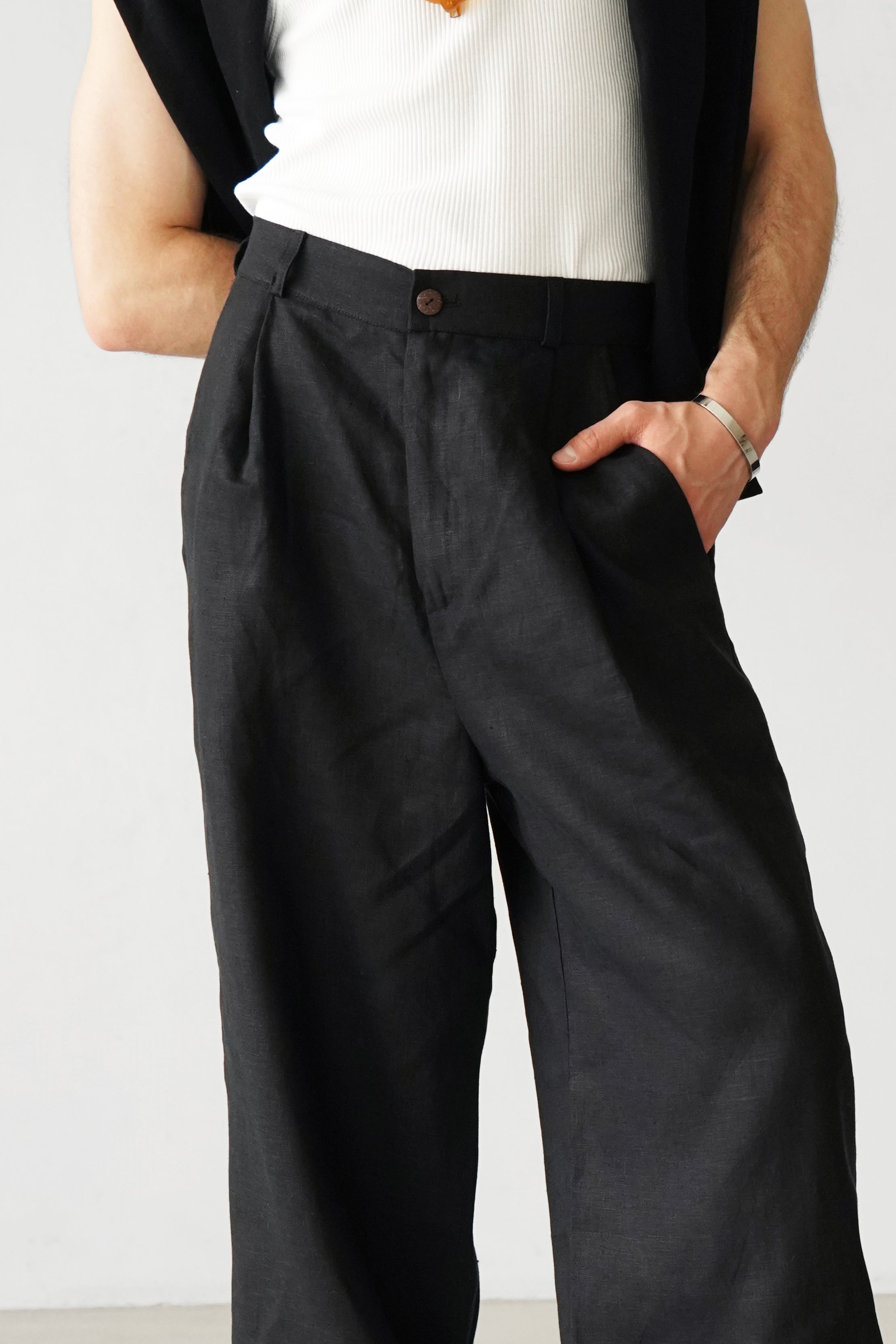 Men's Palazzo Linen Pants in Black – Relaxed Fit