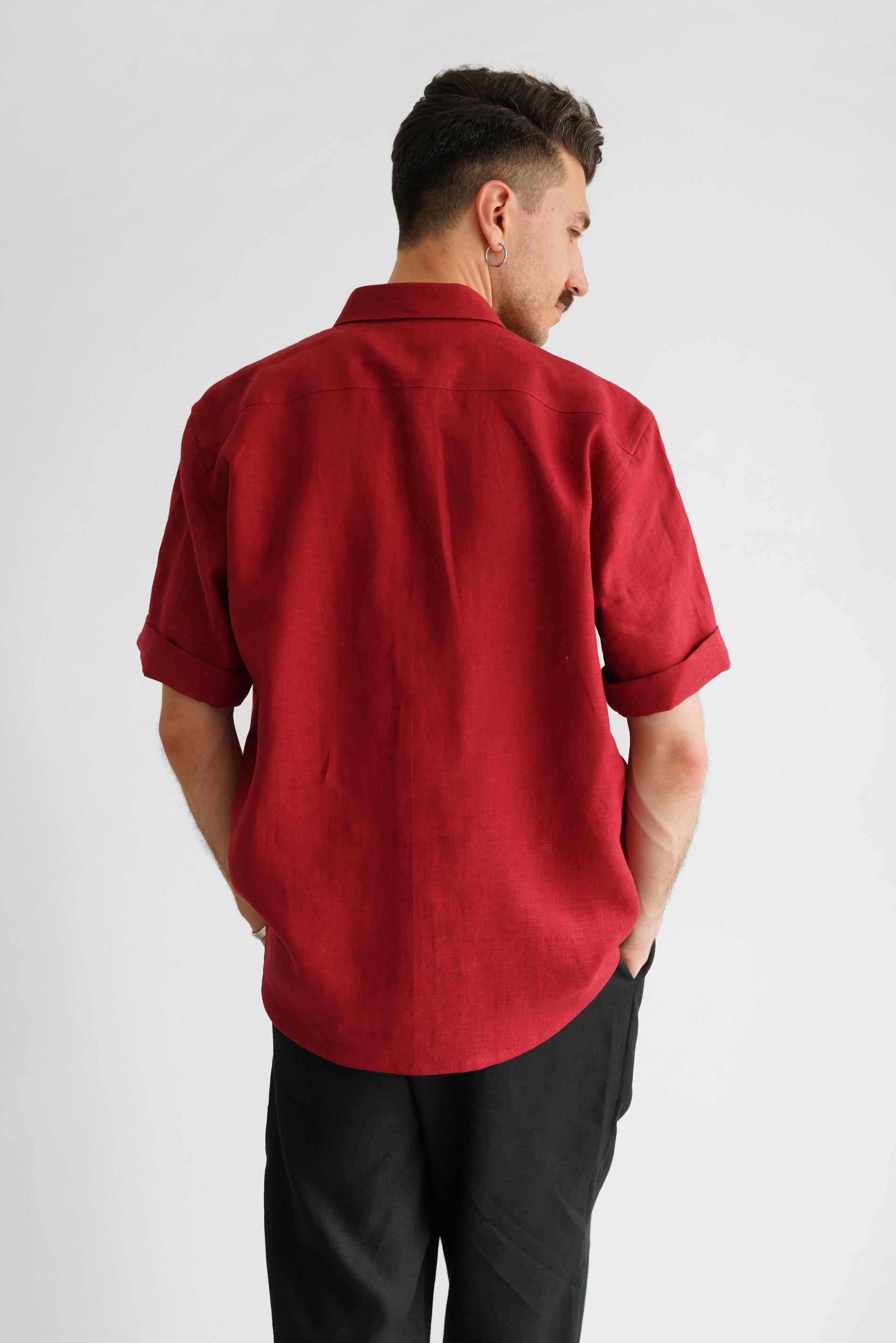 Men’s short sleeve linen shirt GARNET in Red
