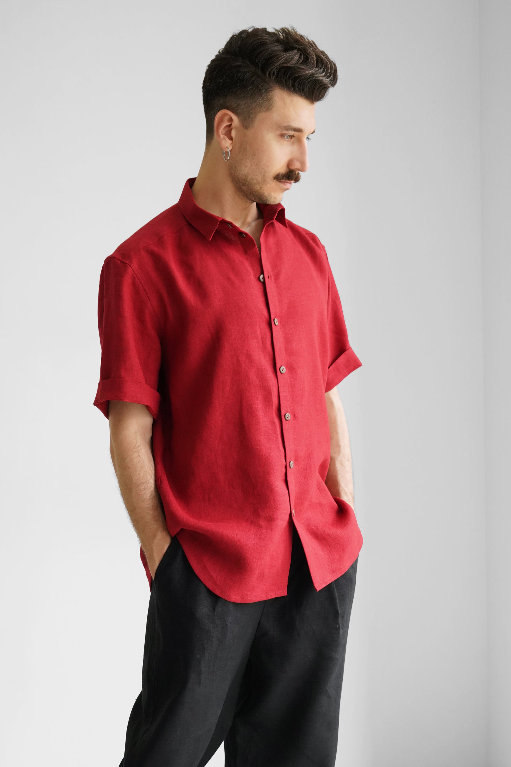Men’s short sleeve linen shirt GARNET in Red