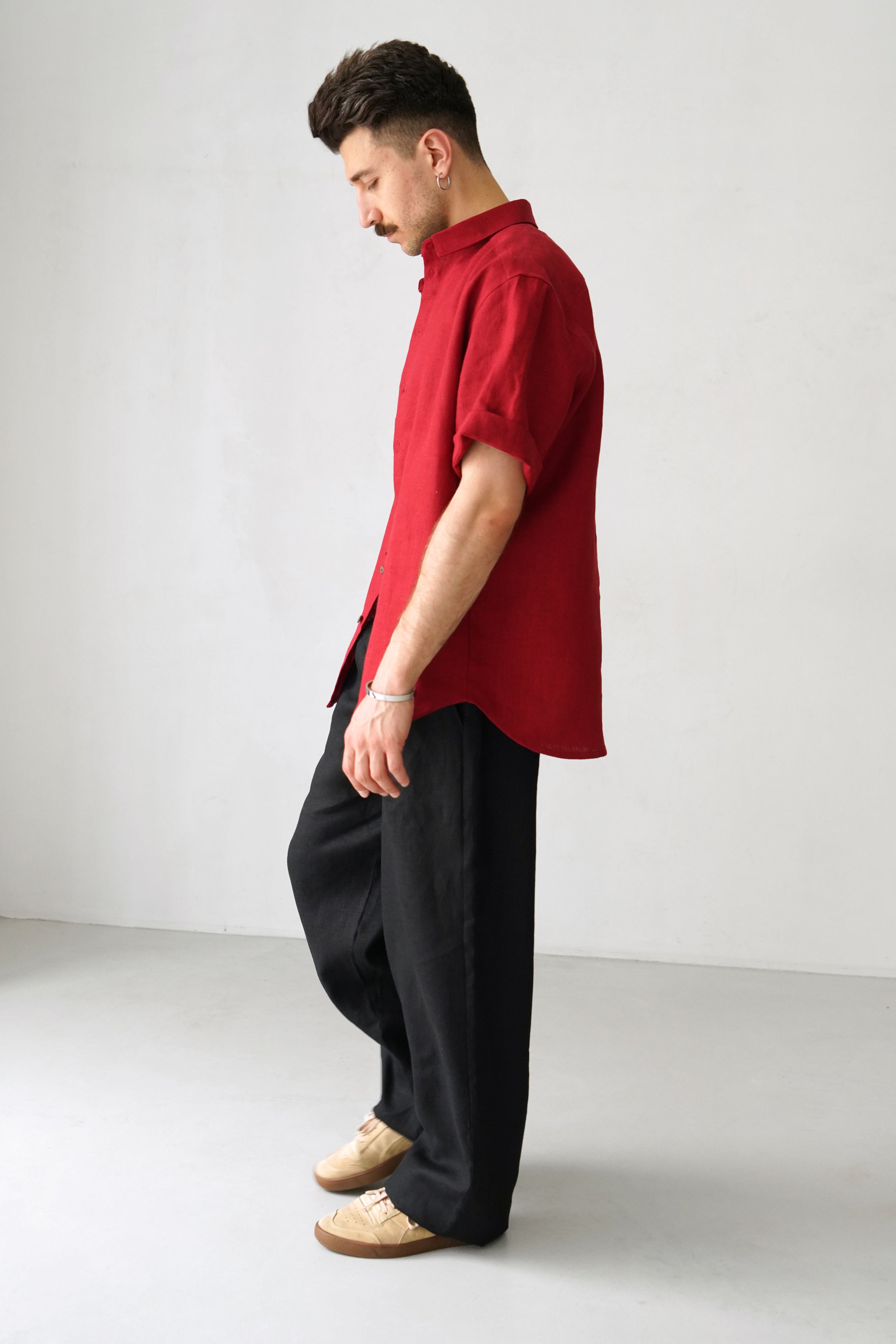 Men’s short sleeve linen shirt GARNET in Red