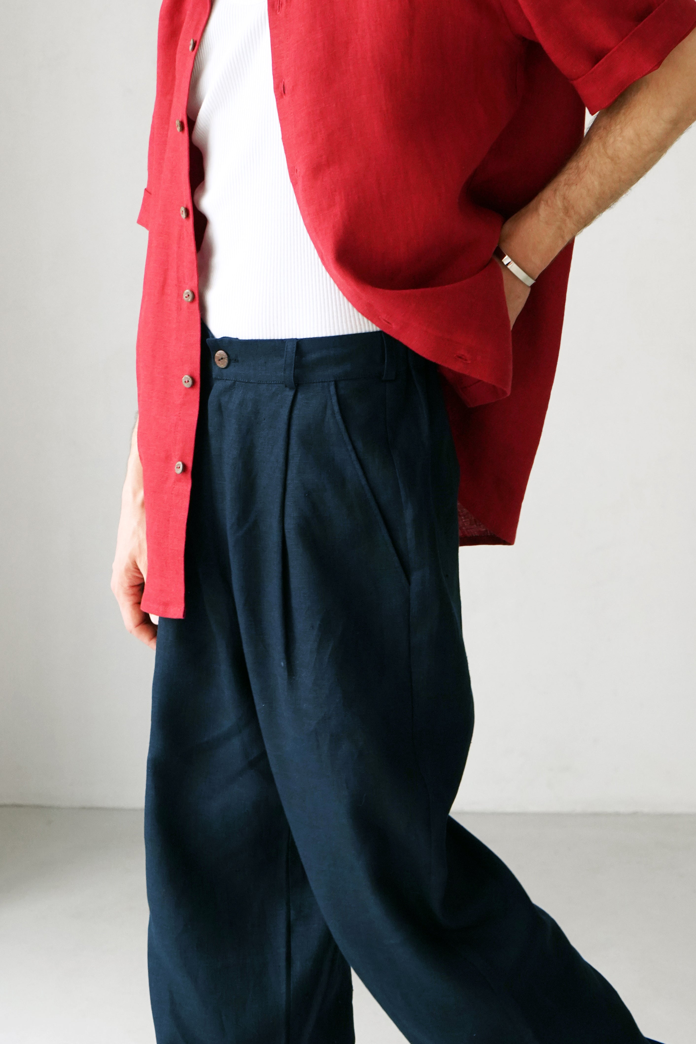 Palazzo Linen Pants ASPEN in Dark blue