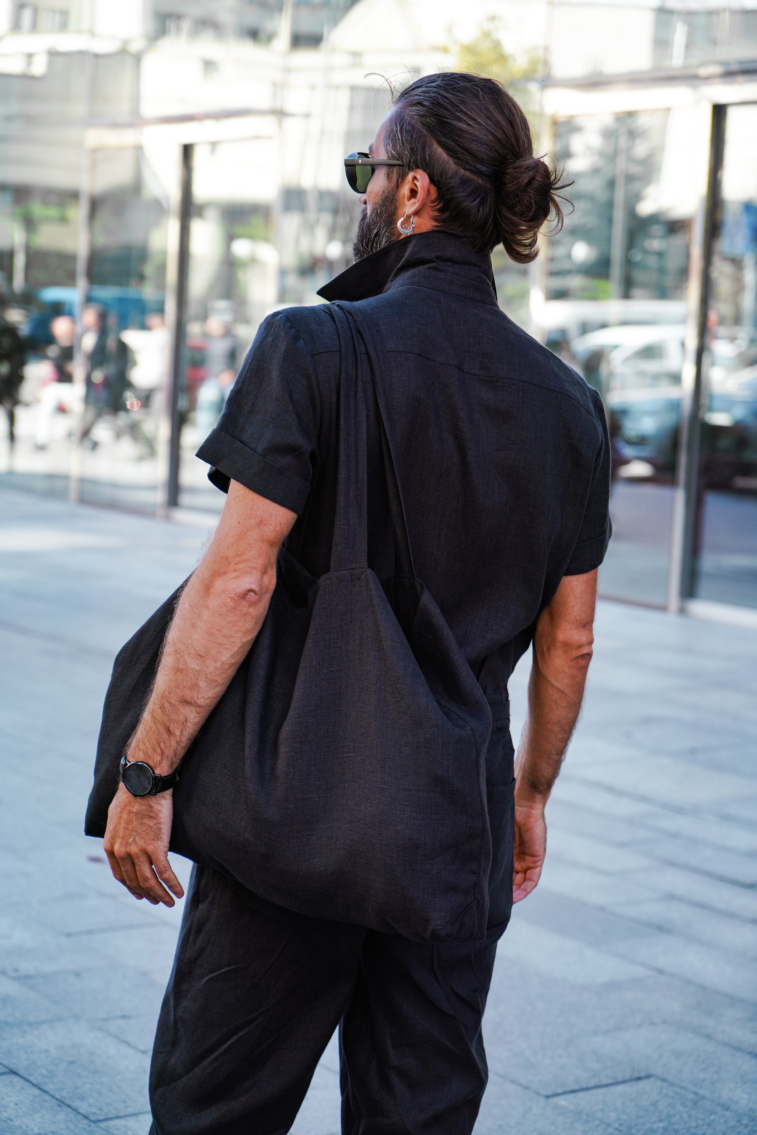 Mens Linen Jumpsuit SANDAL in Black