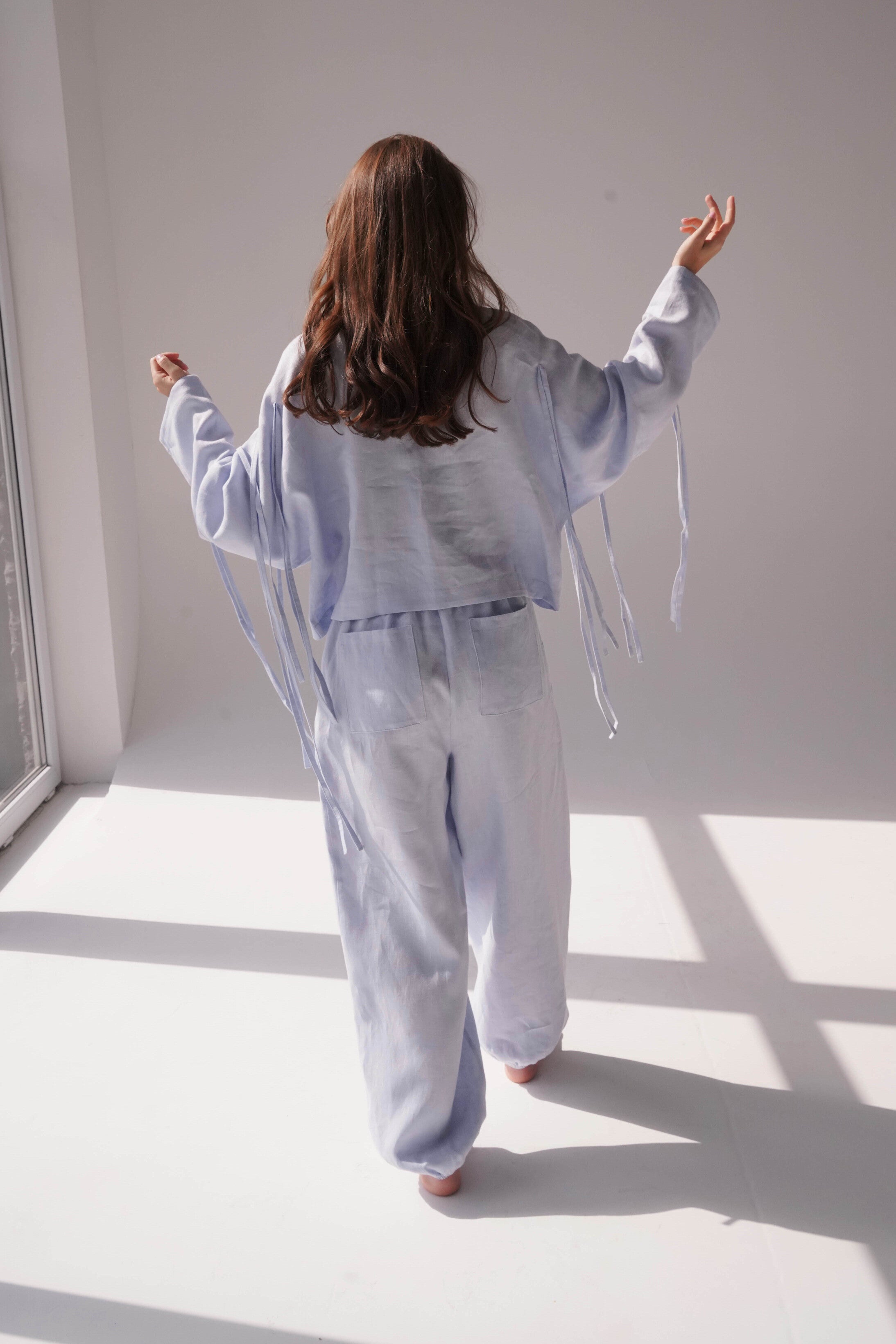 Womens Linen Crop Blouse OLEA in Light blue