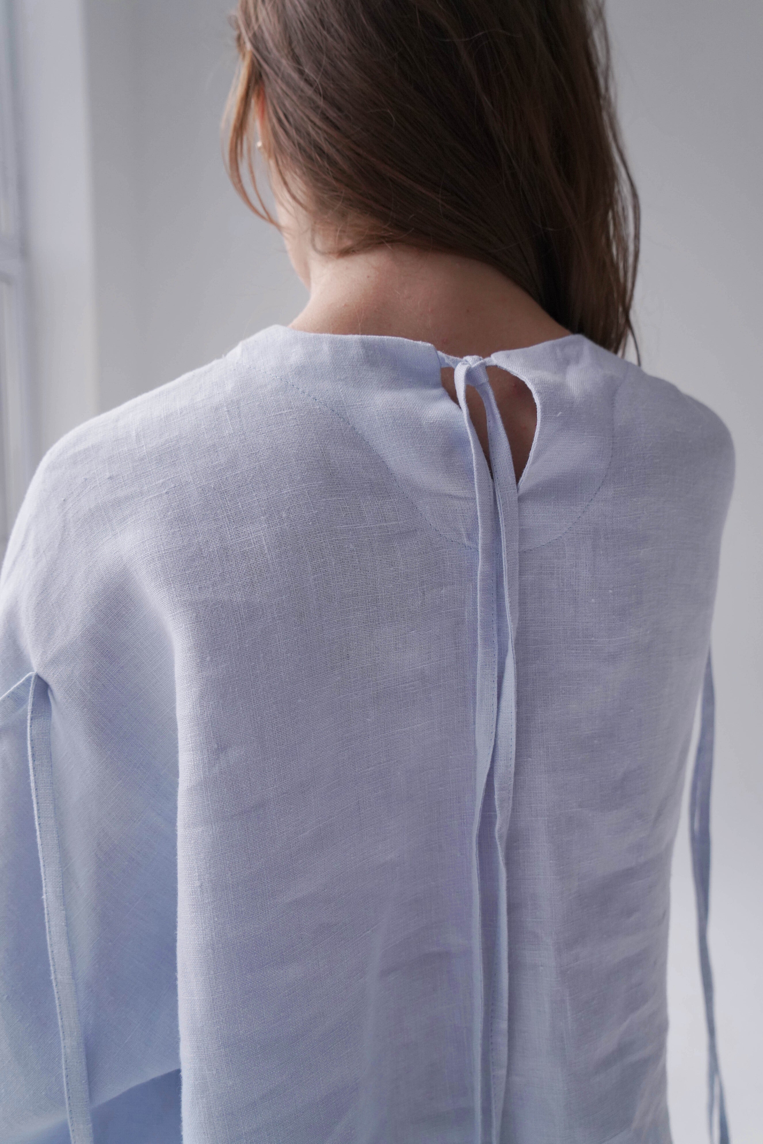 Womens Linen Crop Blouse OLEA in Light blue