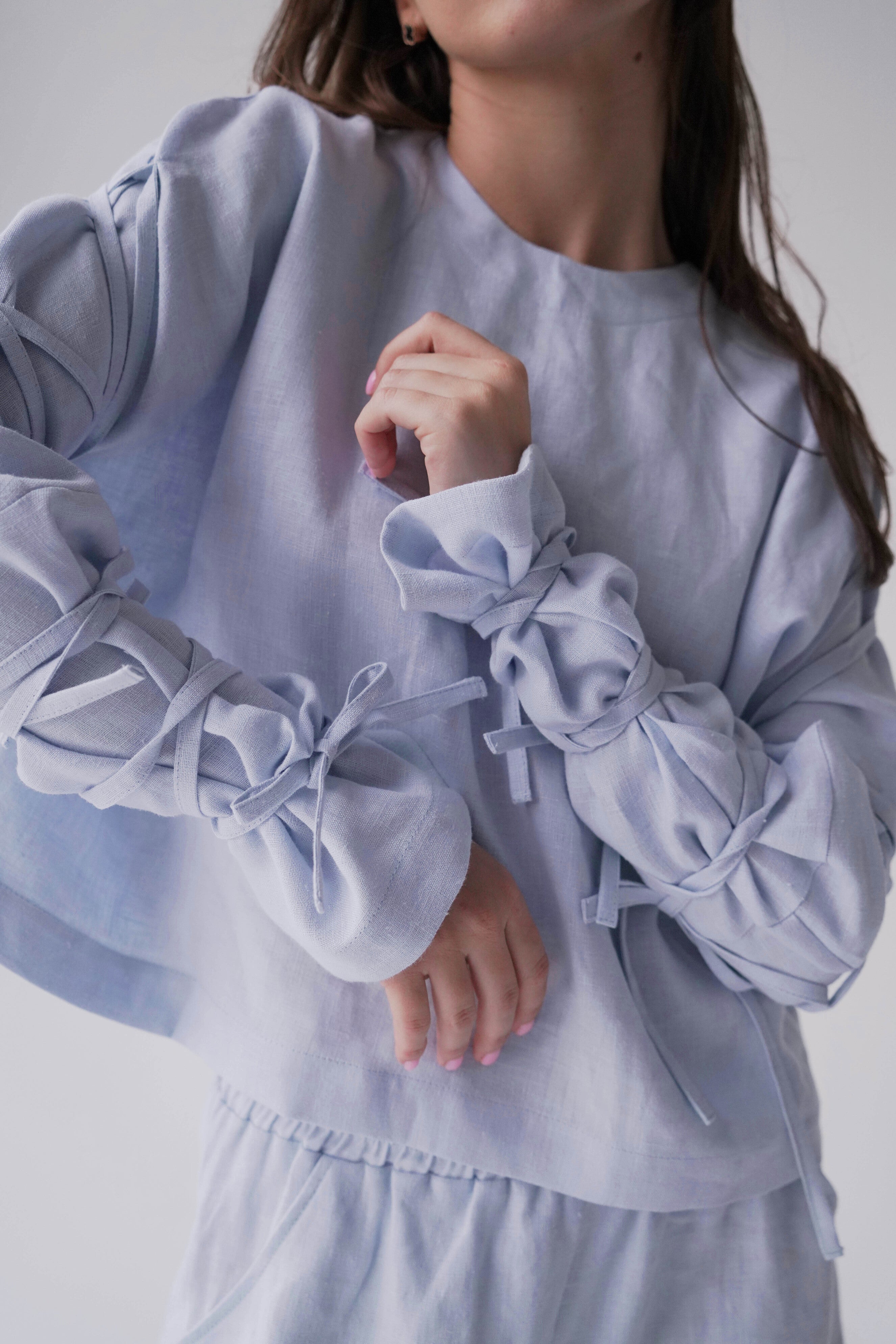 Womens Linen Crop Blouse OLEA in Light blue