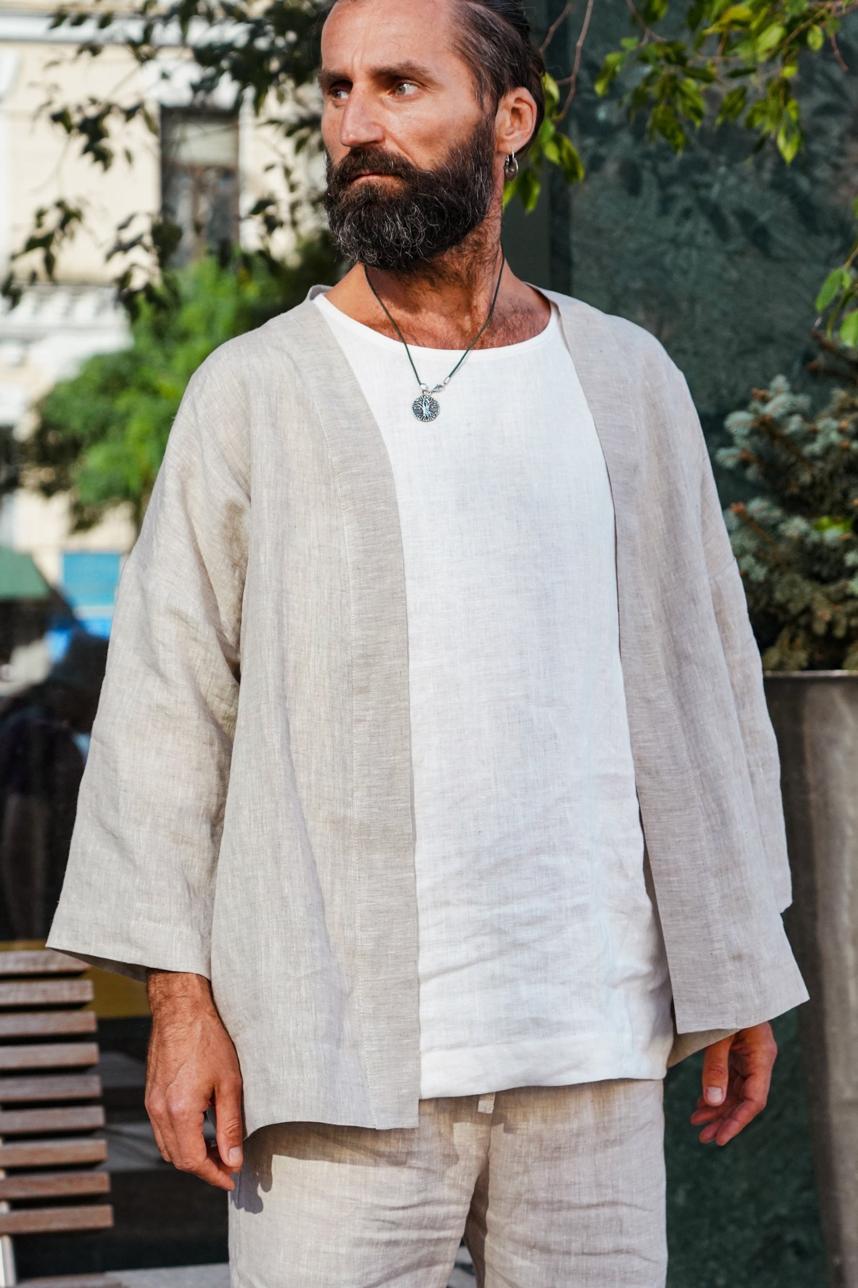 Mens Linen Kimono Jacket TANSY in Beige