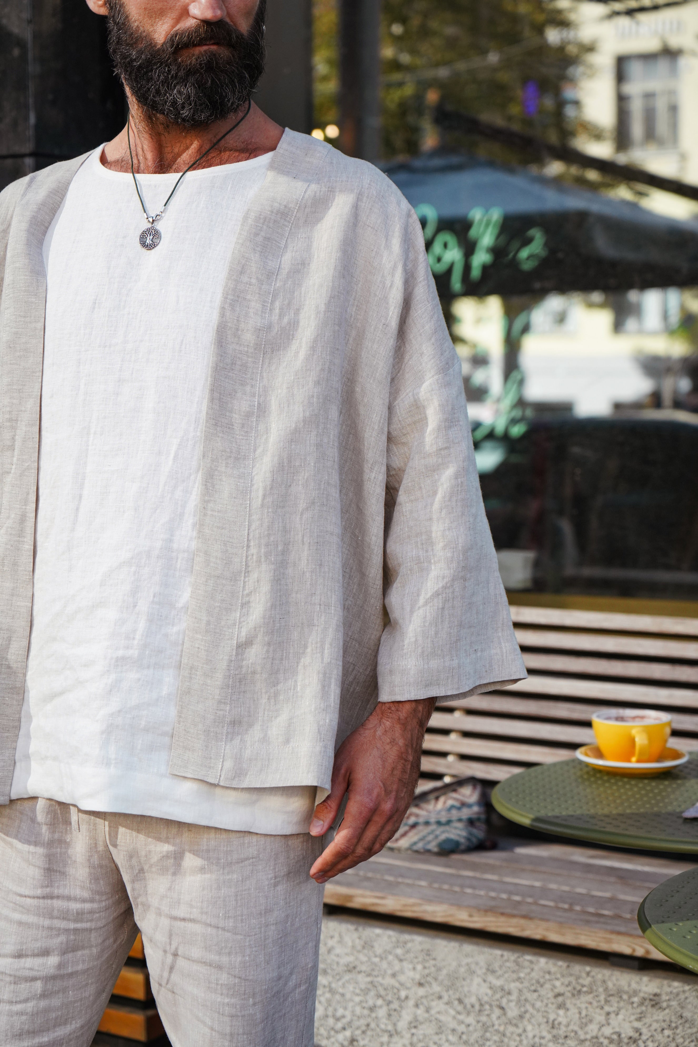 Mens Linen Kimono Jacket TANSY in Beige