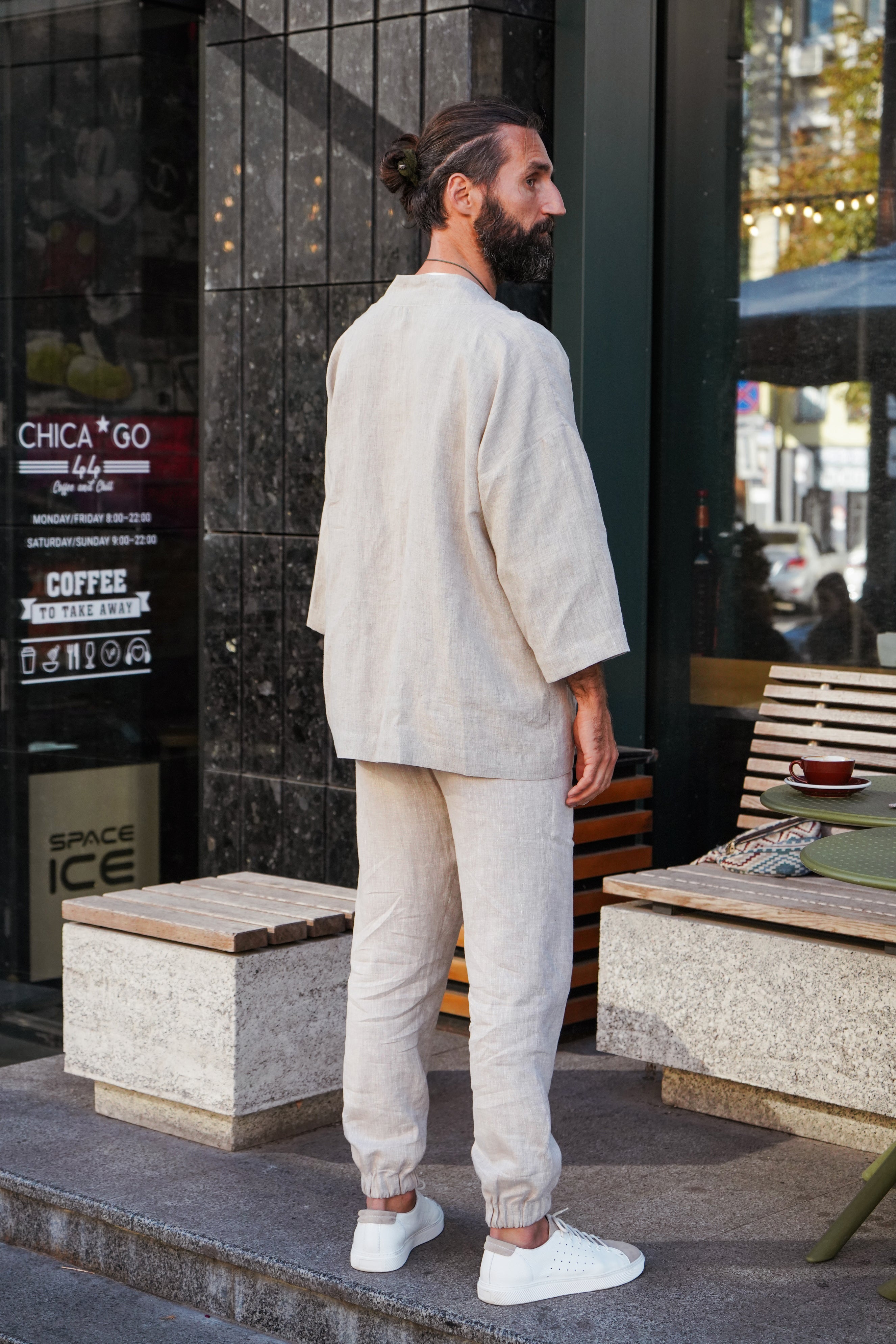 Mens Linen Kimono Jacket TANSY in Beige