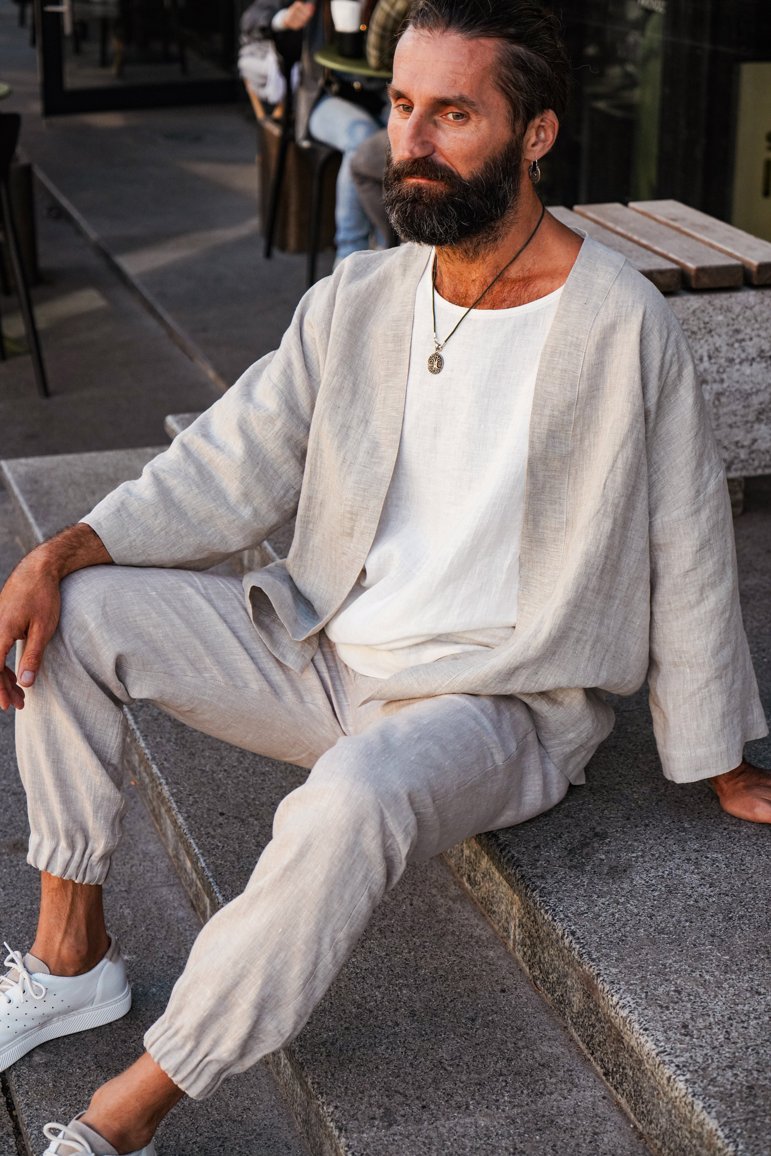 Mens Linen Kimono Jacket TANSY in Beige