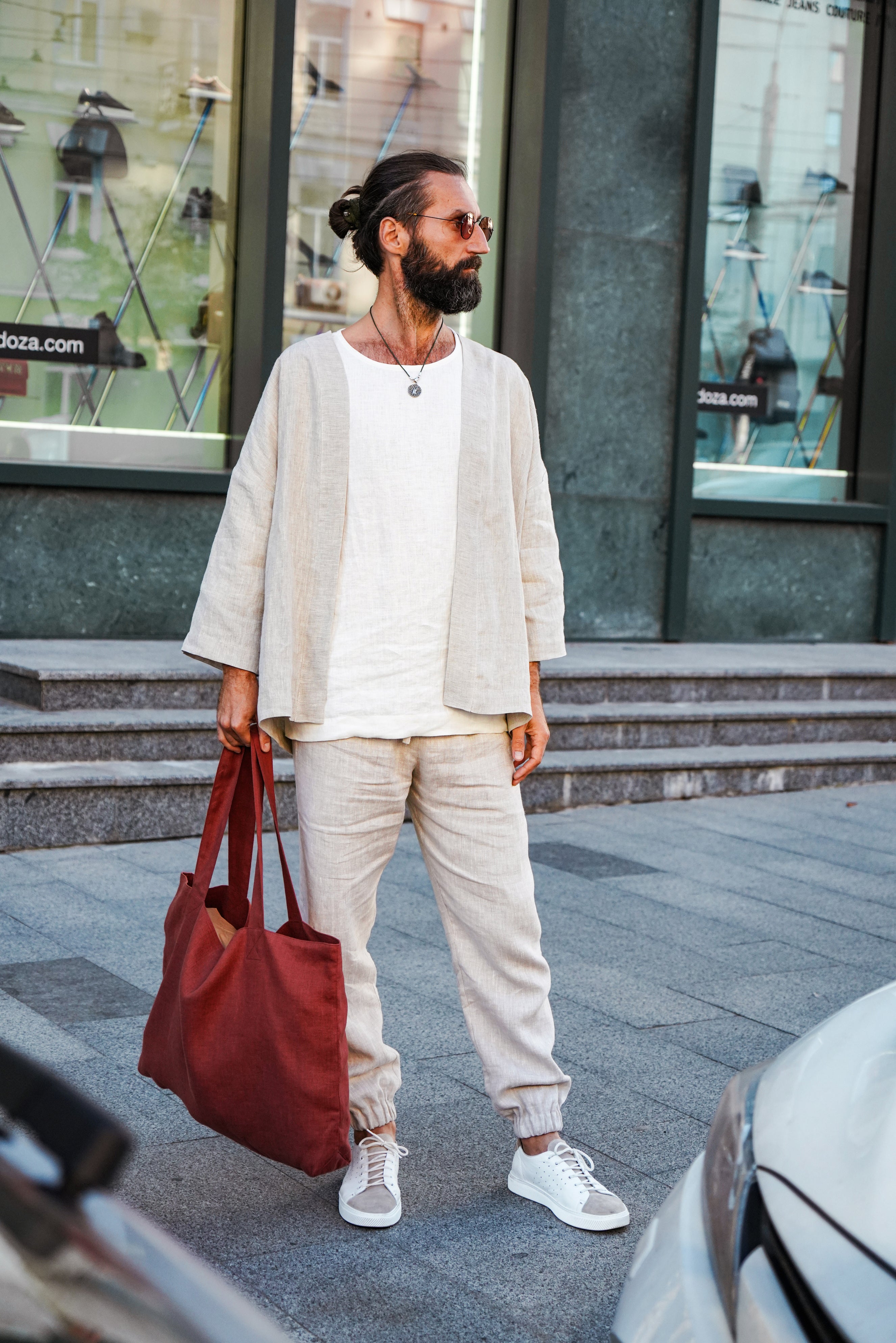 Mens Linen Kimono Jacket TANSY in Beige
